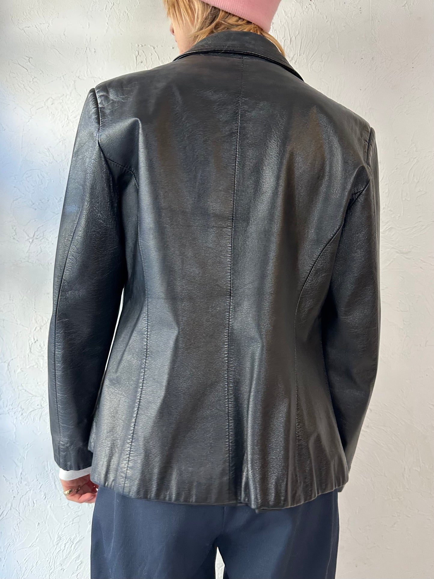 Y2k 'Danier' Black Minimalist Leather Jacket / Medium