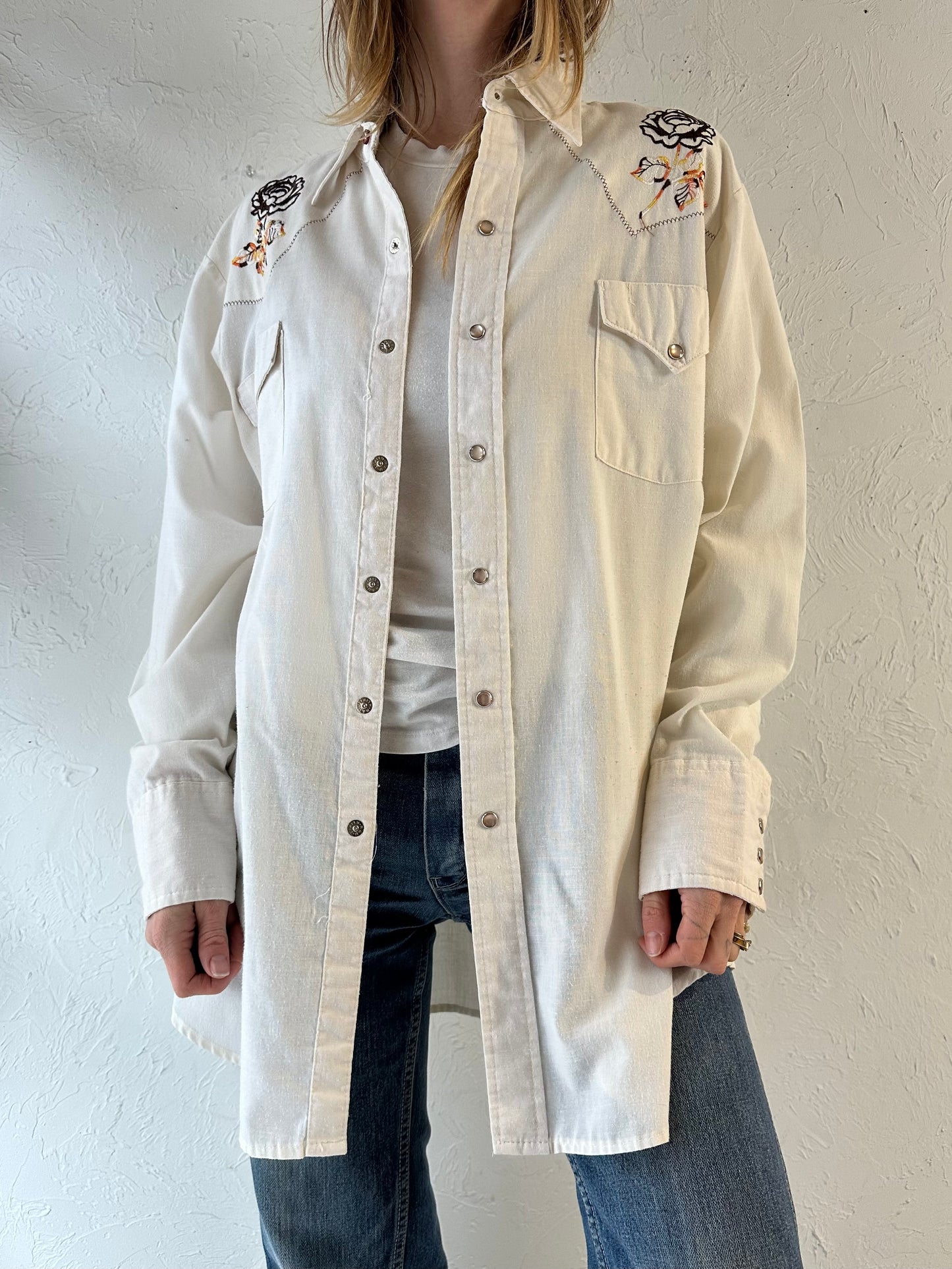 80s ‘MWG’ White Pearl Snap Western Shirt / XL