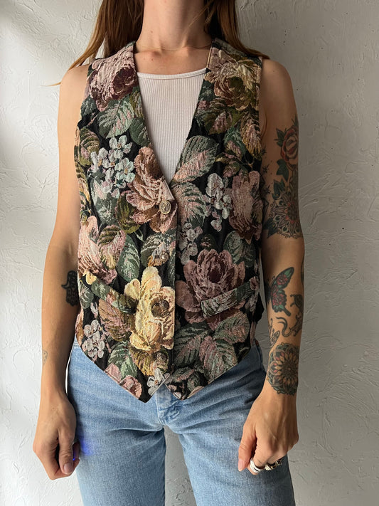 90s 'Wrapper' Floral Tapestry Vest / Small