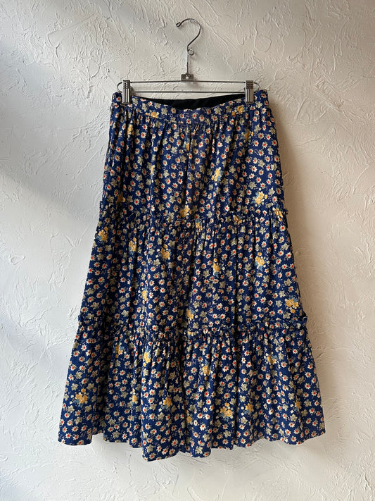 70s Floral Peasant Skirt / Small