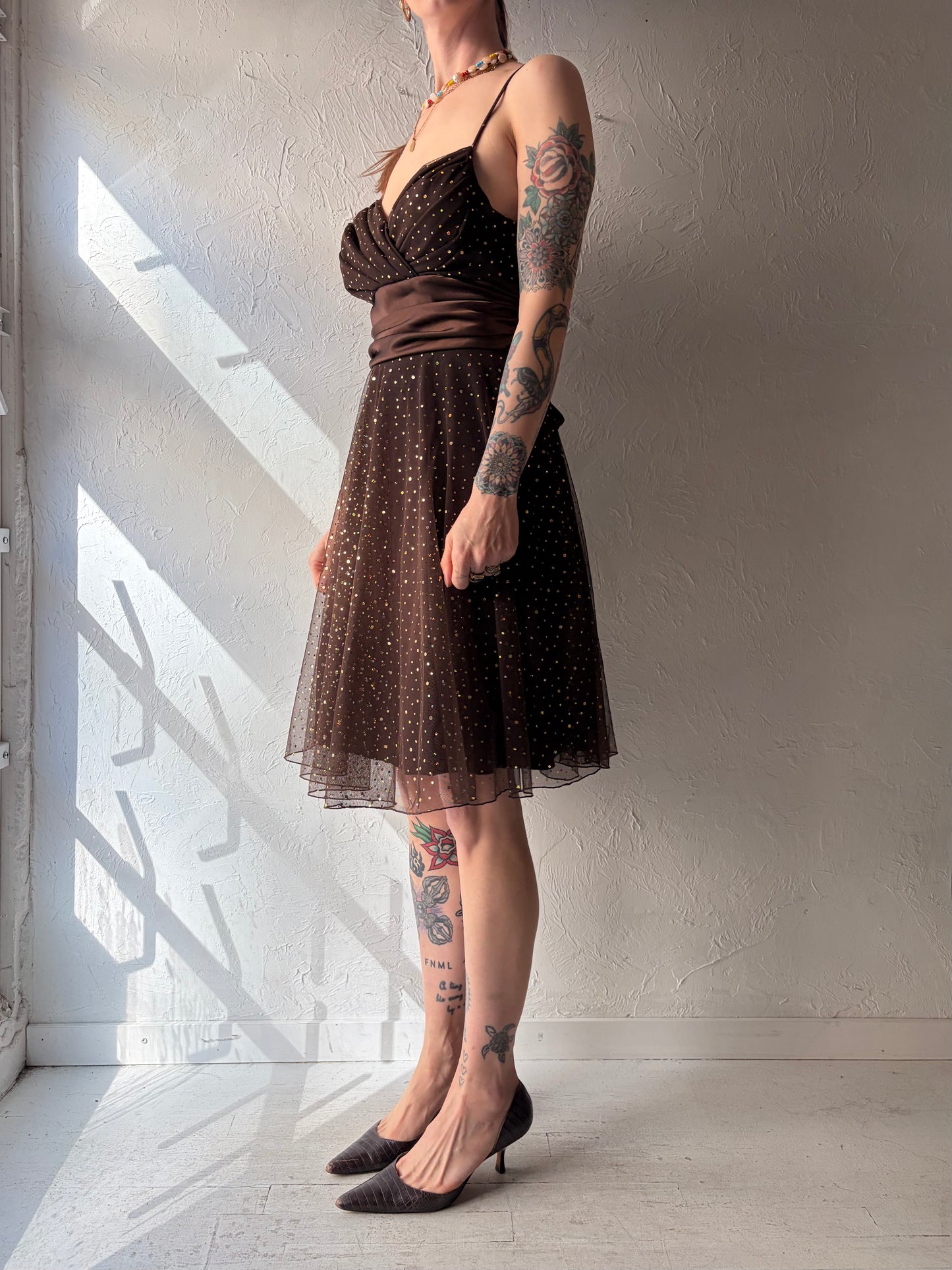 80s 'Jessica' Brown Formal Mini Dress / Medium