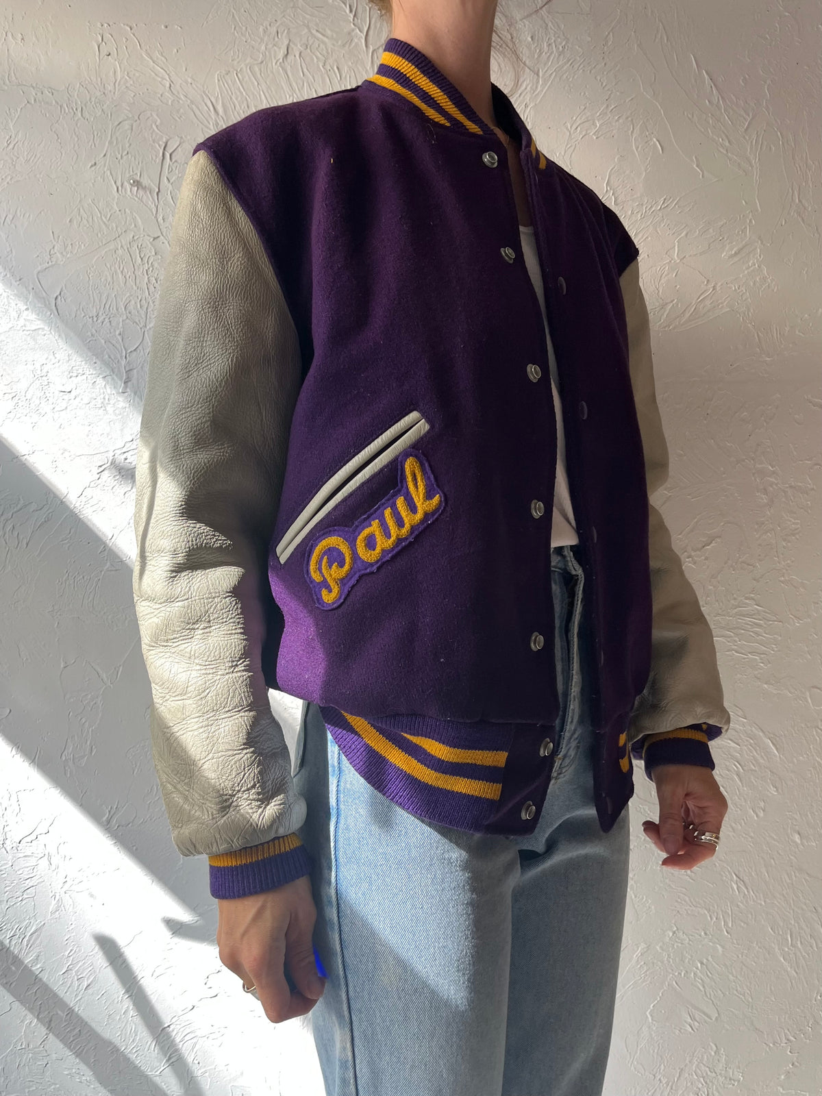 60s 'Butwin' Purple Wool Leather Varsity Jacket / Small