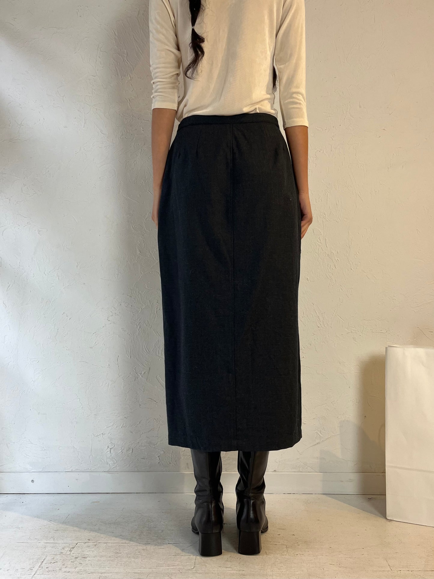 Y2K ‘J Crew’ Gray Wool Button Up Midi Skirt / Medium