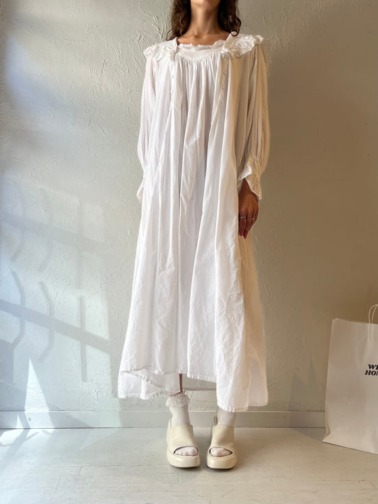 Vintage 'Hopeless Romantic' White Cotton Maxi Dress / Small