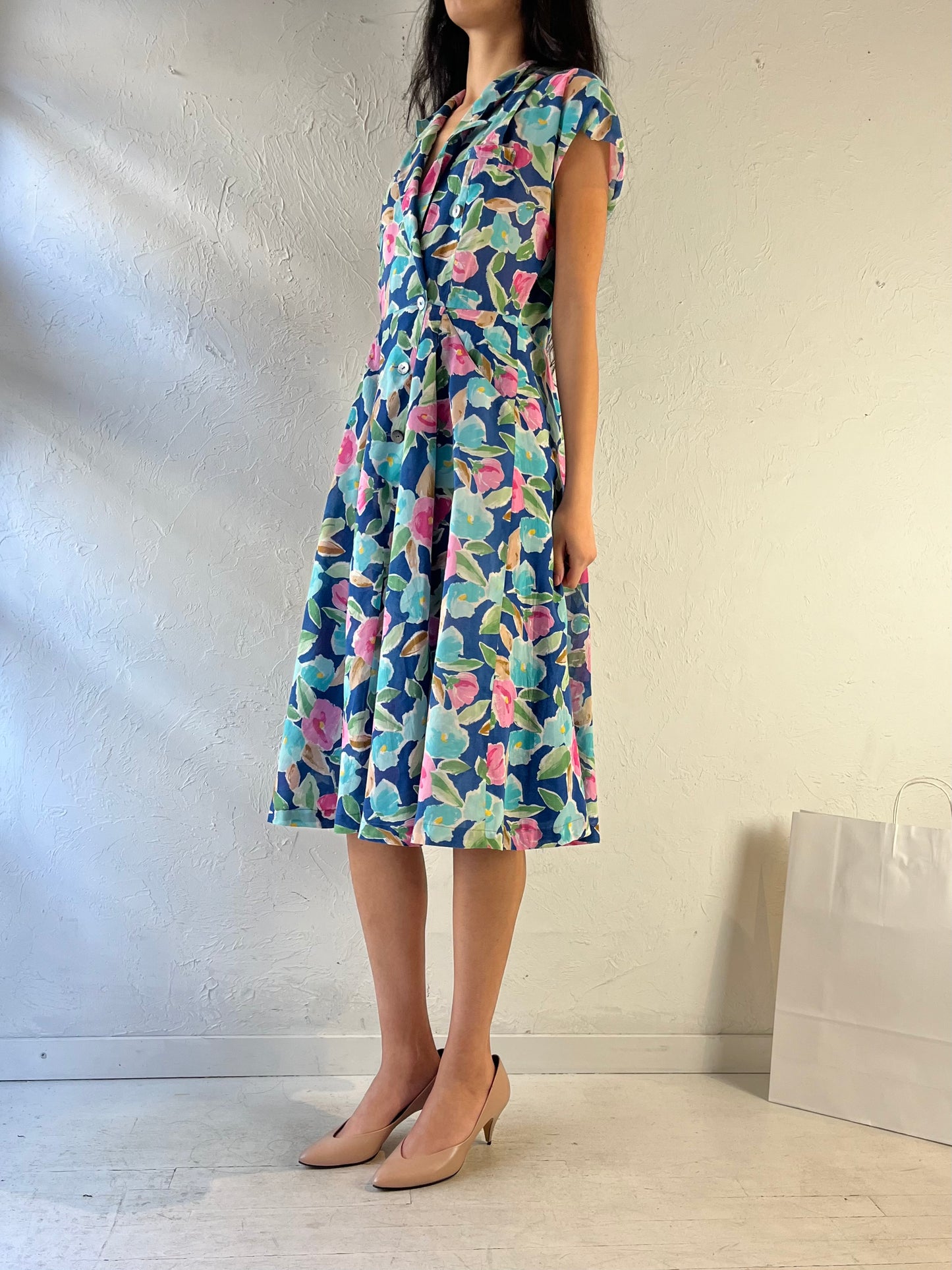 90s ‘Lead’ Floral Print Midi Dress / Medium