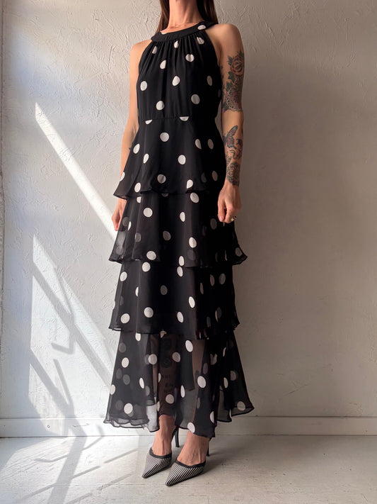 Y2k 'Laura' Black Polka Dot Ruffle Maxi Spring Dress / Medium