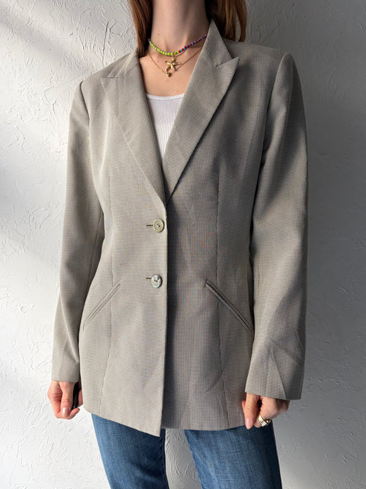 90s 'Le Suit' Grey Gingham Blazer Jacket / Medium