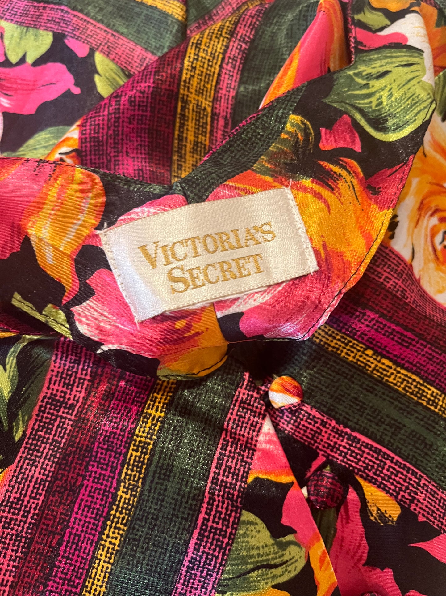 90s 'Victoria Secret Gold Label' Floral Slip Dress / Medium