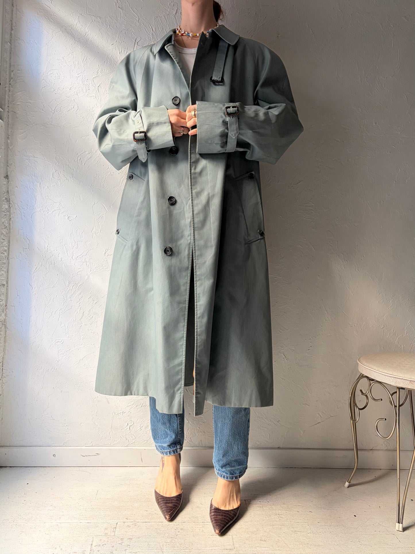 90s 'Aquascutum' Blue Trench Coat / Large