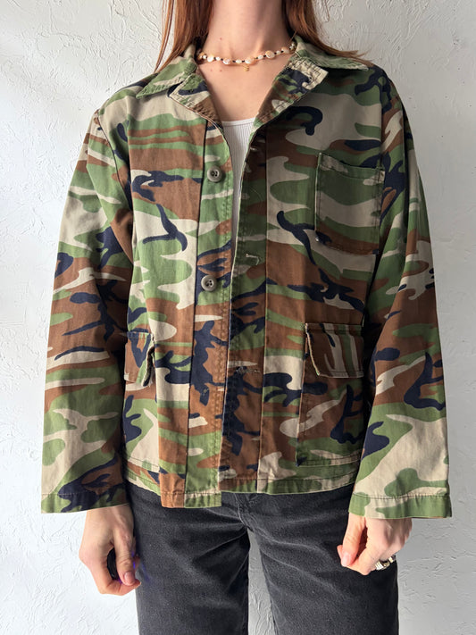 90s 'Gamer Winner' Camo Chore Jacket / Vintage 1990s Camouflage Workwear Streetwear Utility Coat / Medium