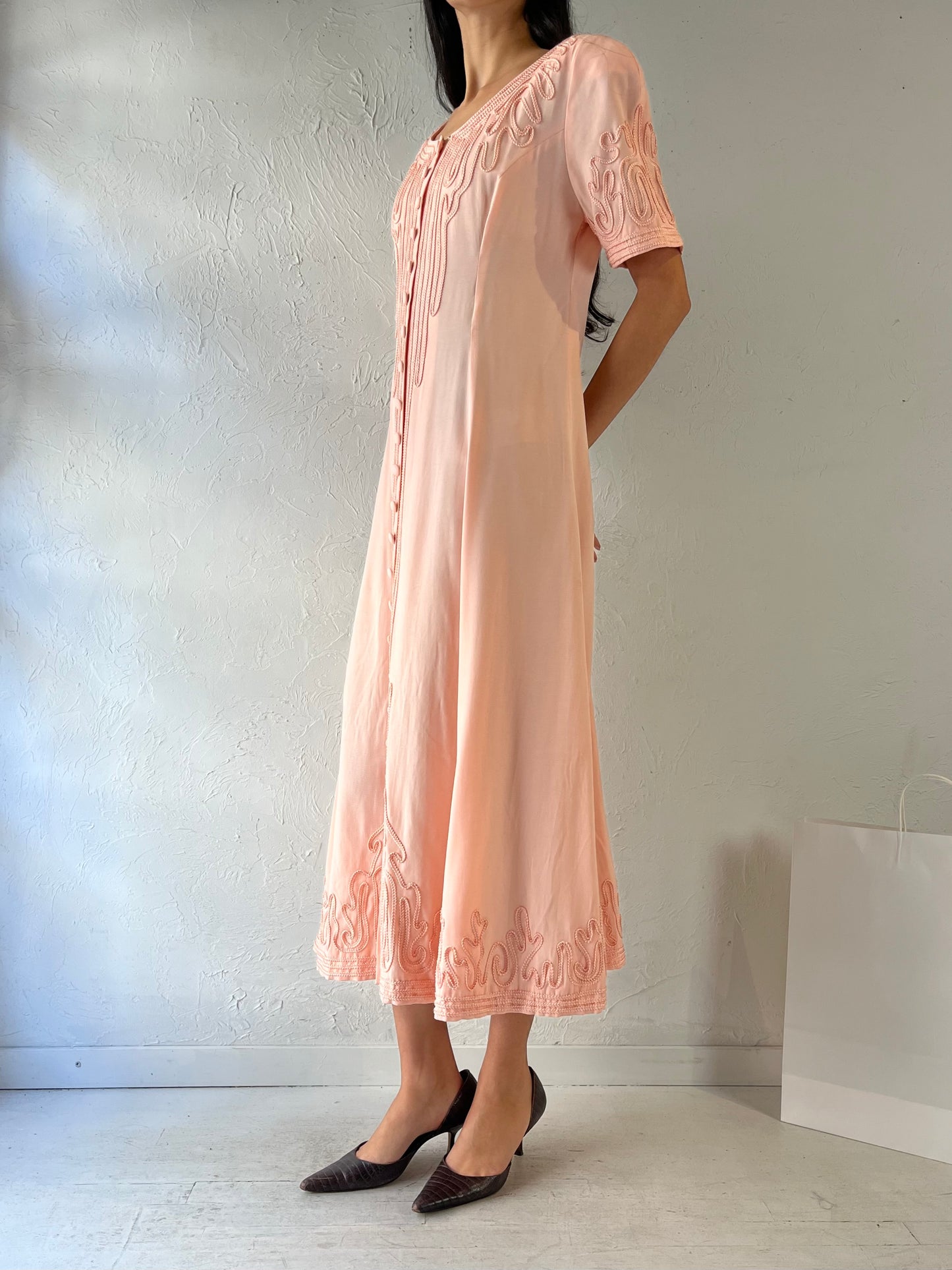 90s ‘Sarah Elizabeth’ Peach Button Up Maxi Dress / Medium - Large