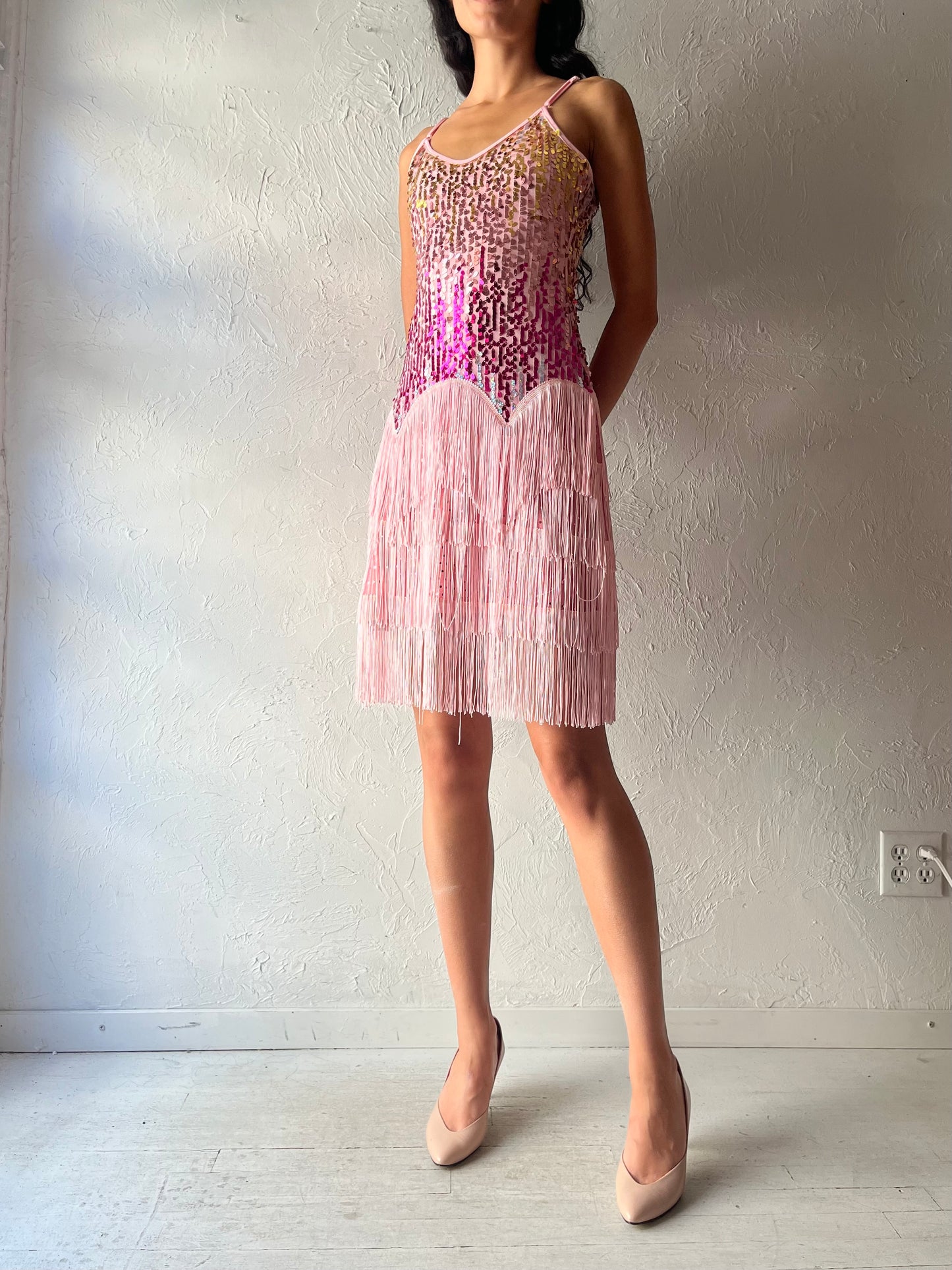 Pink Sequin Fringe Dress / Small