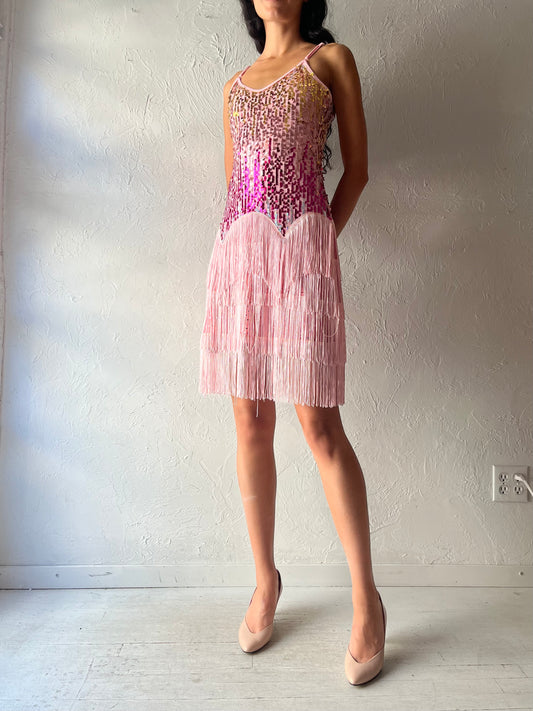 Pink Sequin Fringe Dress / Small