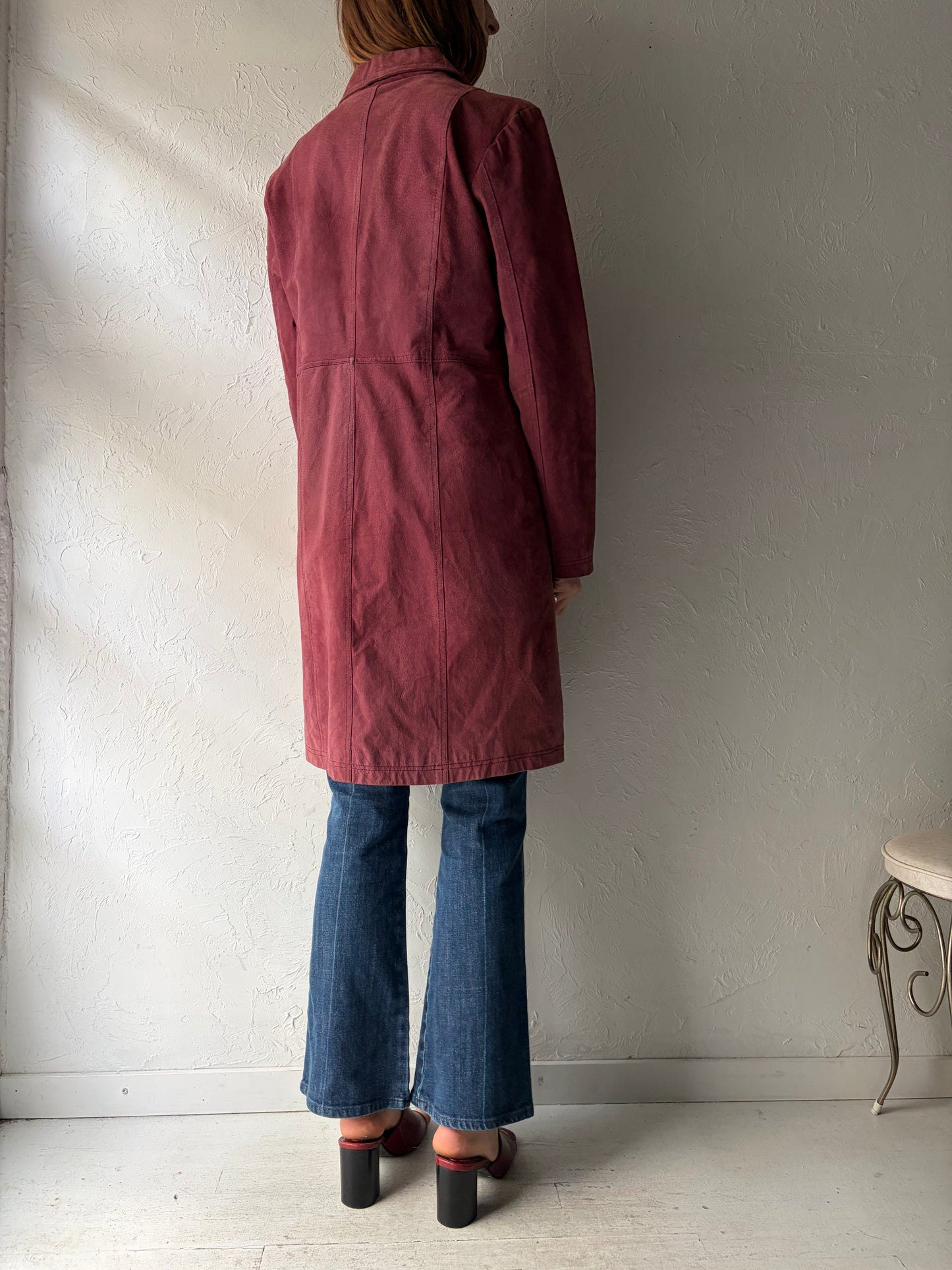 Y2k 'Gasoline' Burgundy Suede Leather Jacket / Medium