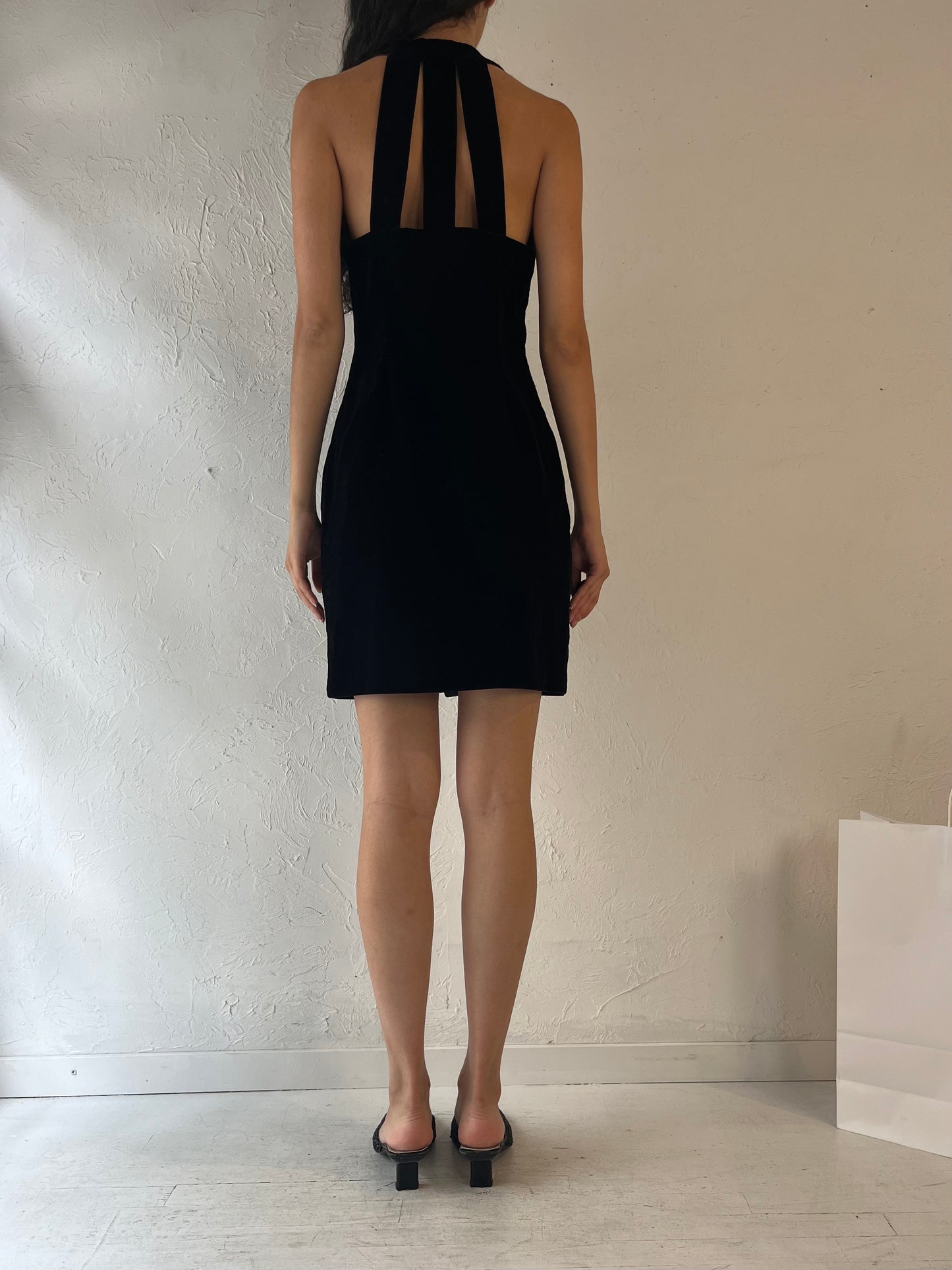 90s 'XXVI' Black Velvet Mini Dress / Small