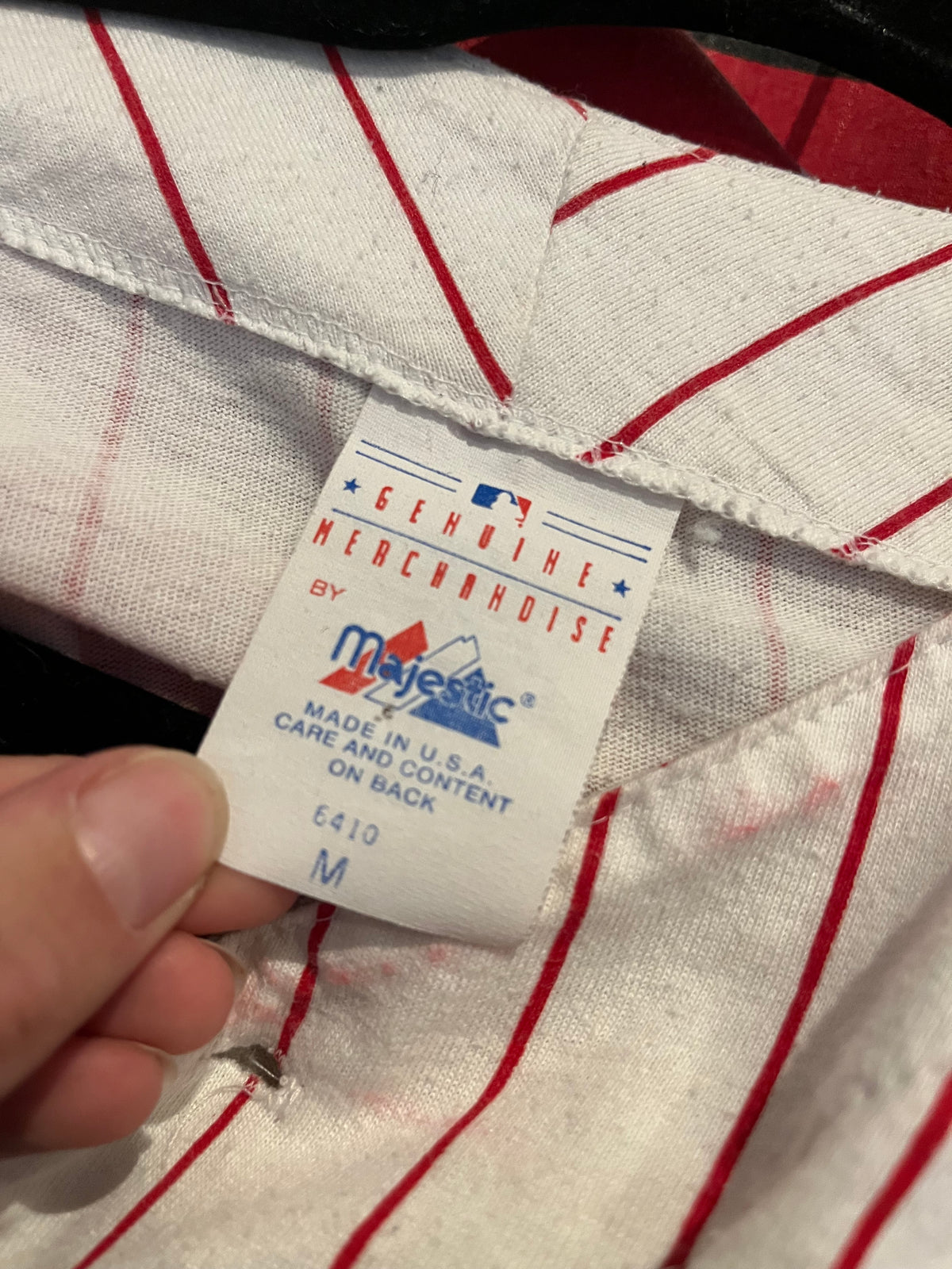 Y2K 'Majestic' Cincinnati Reds Ken Griffey Jr #30 Baseball Jersey Pinstripe Button Front Shirt, MLB Sportswear / Medium