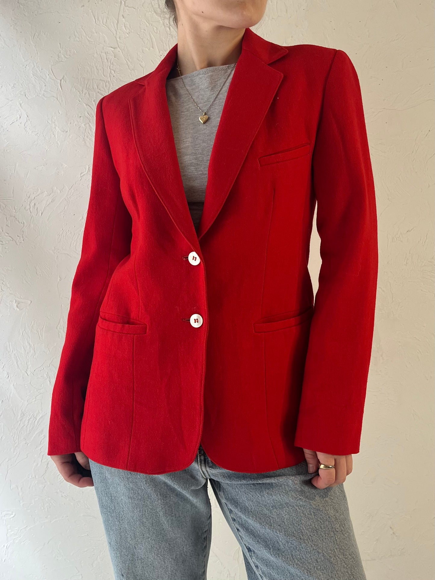 70s 'Evan Picone' Red Knit Blazer Jacket / Union Made / Small