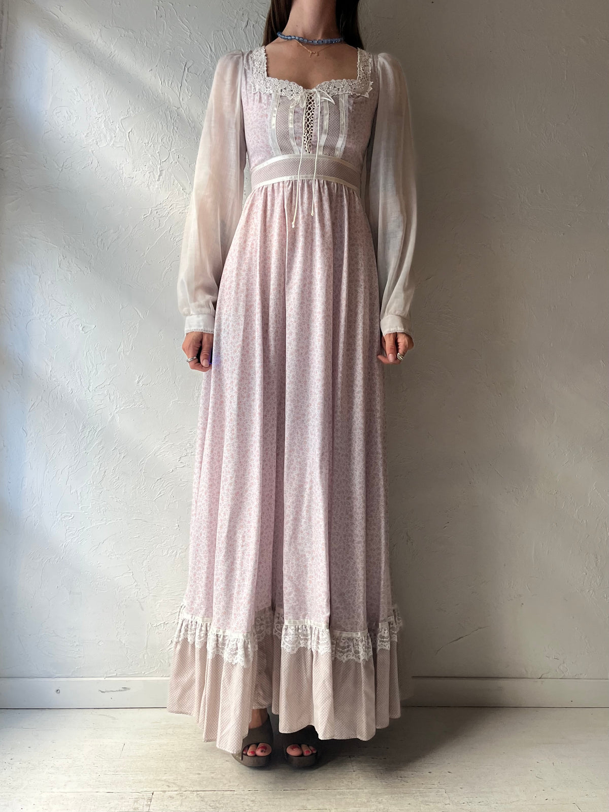 70s 'Shamash & Yofi Gunne Sax' Floral Long Sleeve Peasant Hippie Boho Maxi Dress / Small