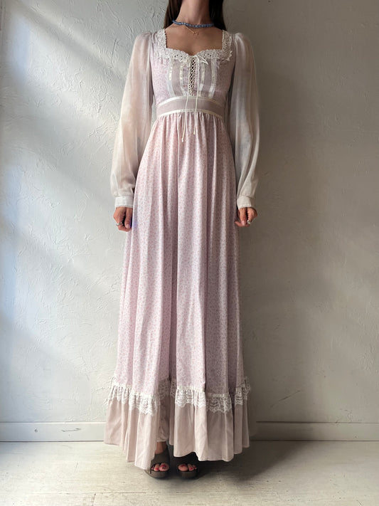 70s 'Shamash & Yofi Gunne Sax' Floral Long Sleeve Peasant Hippie Boho Maxi Dress / Small
