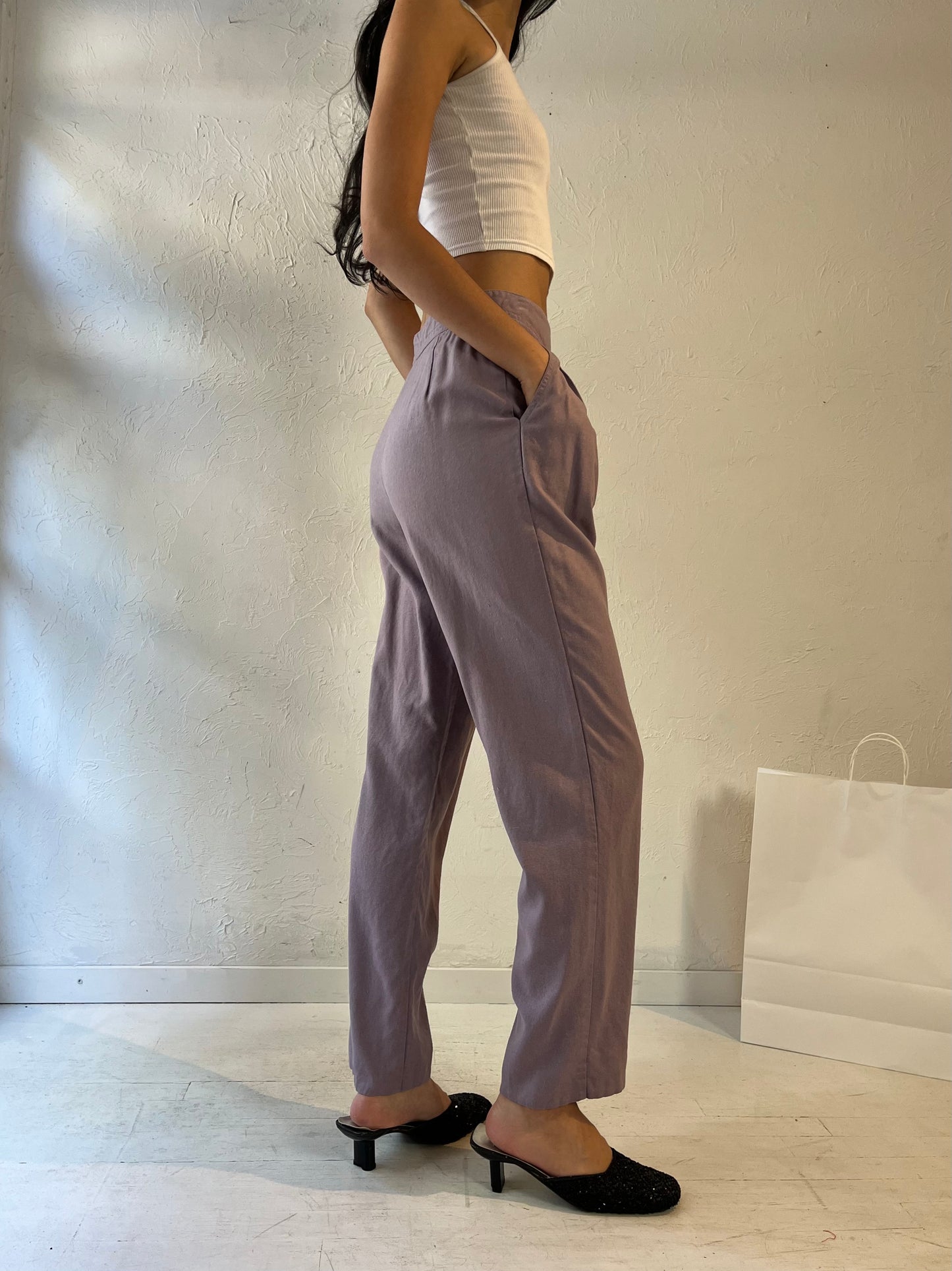 90s 'Chaus' Purple Raw Silk Trousers / Small