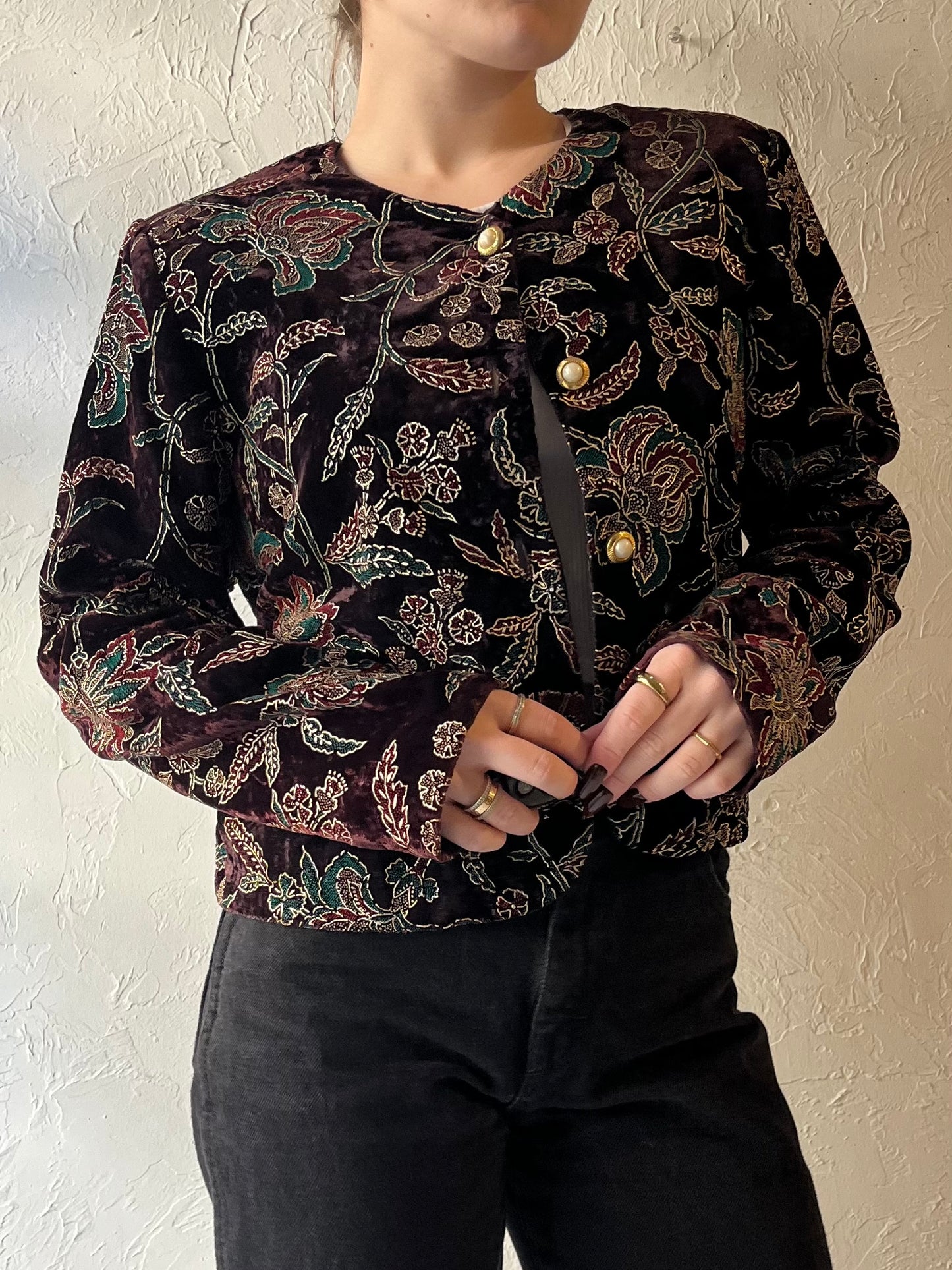 90s ‘Tres Paquette’ Floral Velvet Jacket / Medium