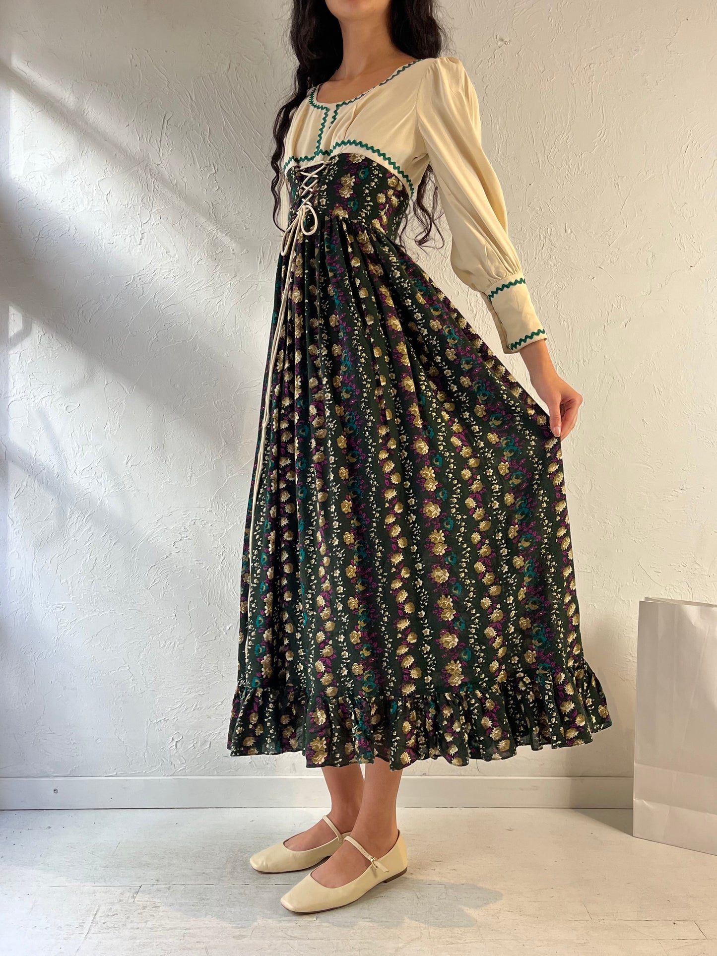 70s ‘Algo’ Long Sleeve Peasant Dress / Small