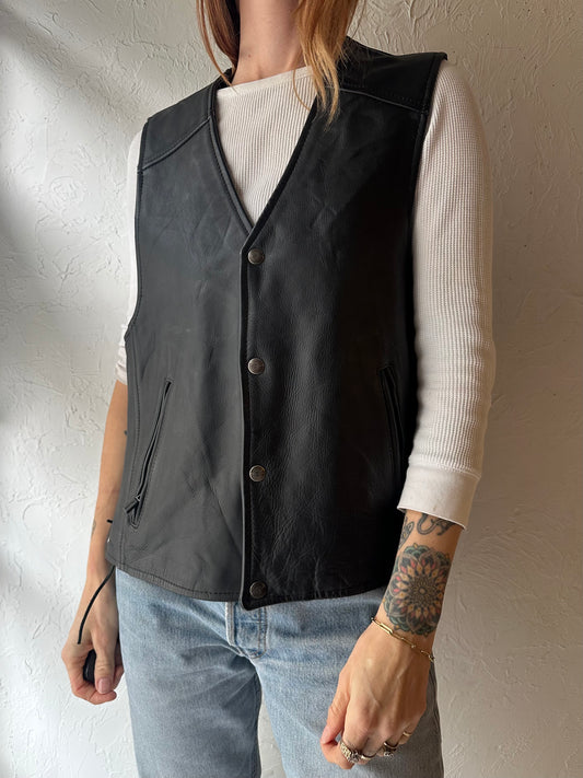 Y2k ' Milwaukee' Black Heavy Duty Leather Biker Vest / Medium