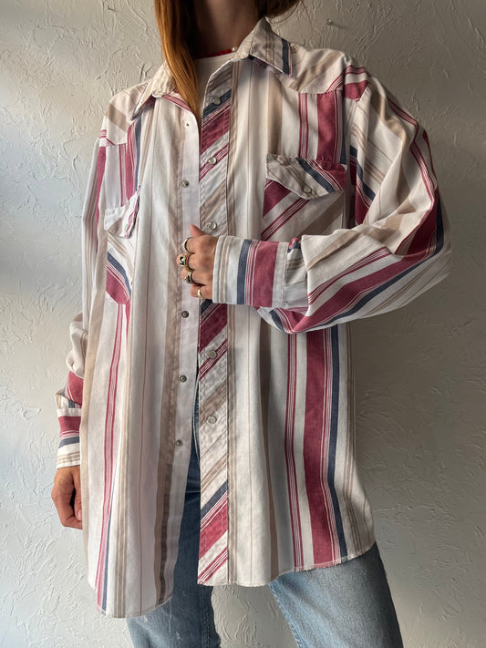 90s 'Wrangler' Light Weight Striped Pearl Snap Western Shirt / XL