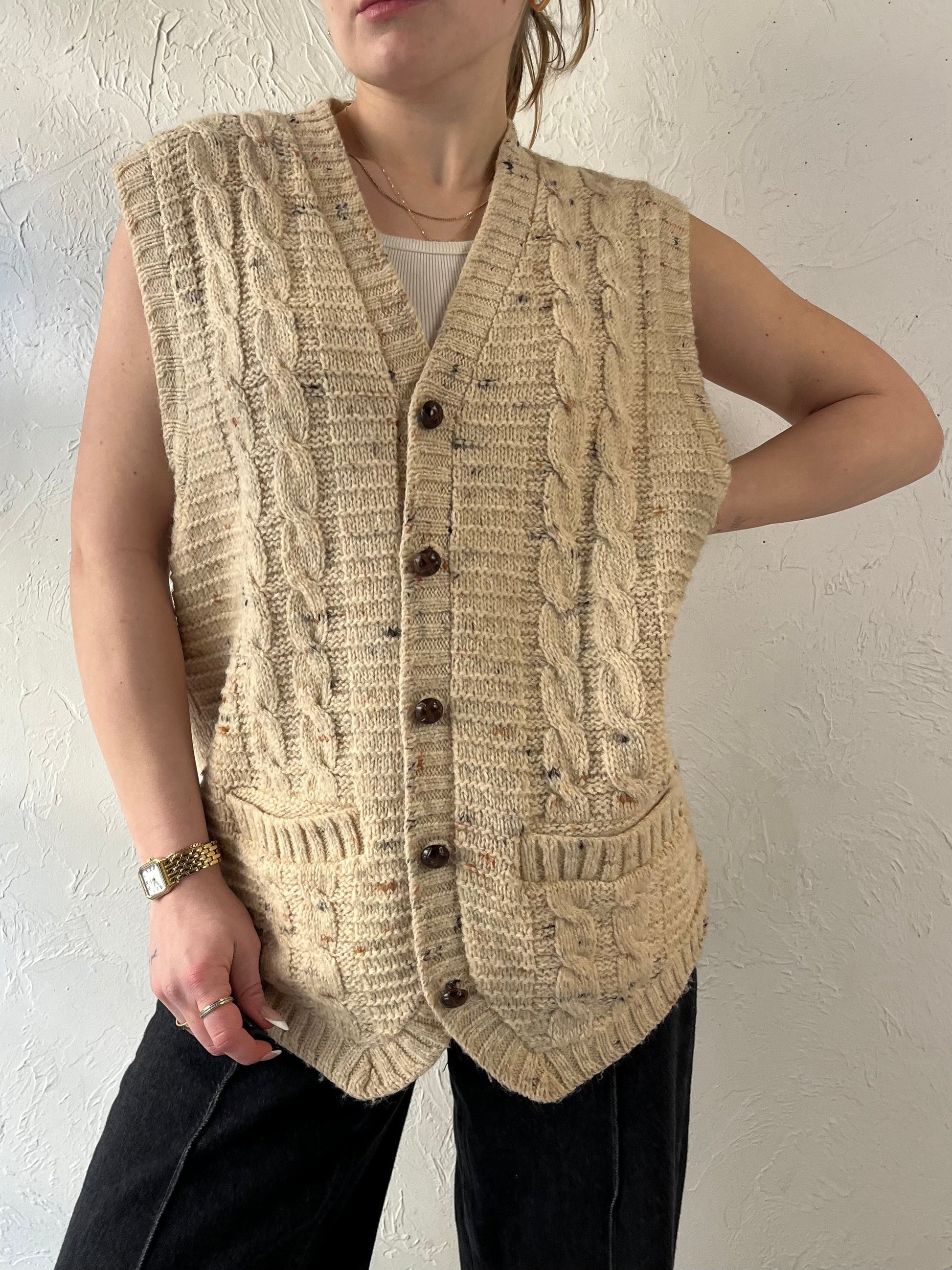 80s ‘JC Penny’ Beige Knit Union Made Vest / XL