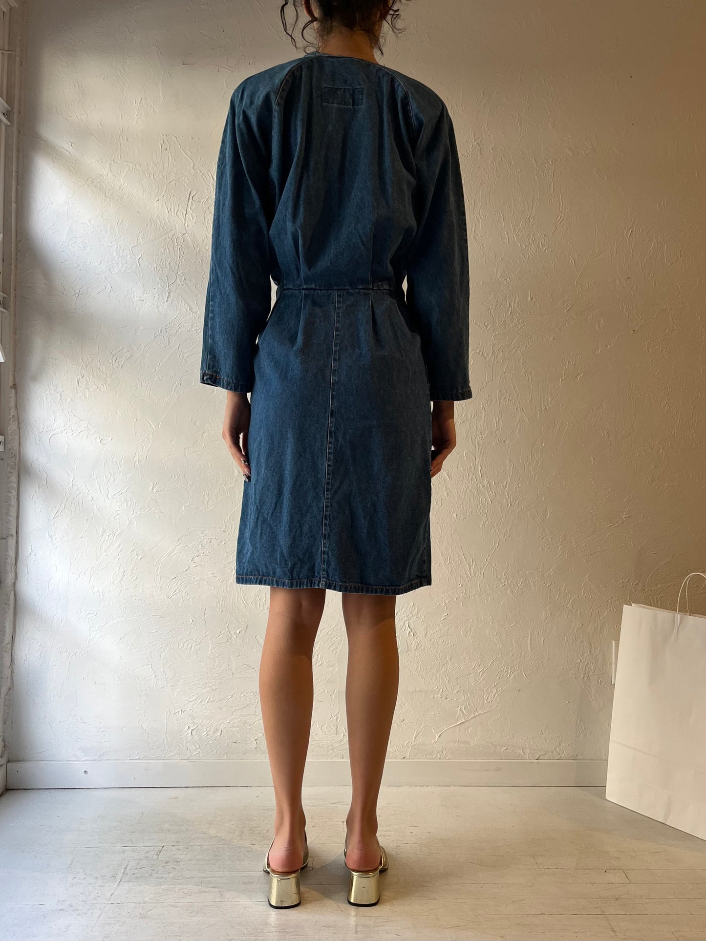 90s ‘CM’ Long Sleeve Denim Mini Dress / Medium