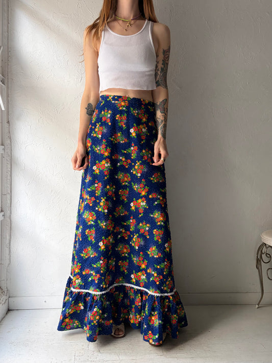 70s Floral Maxi Skirt / Small
