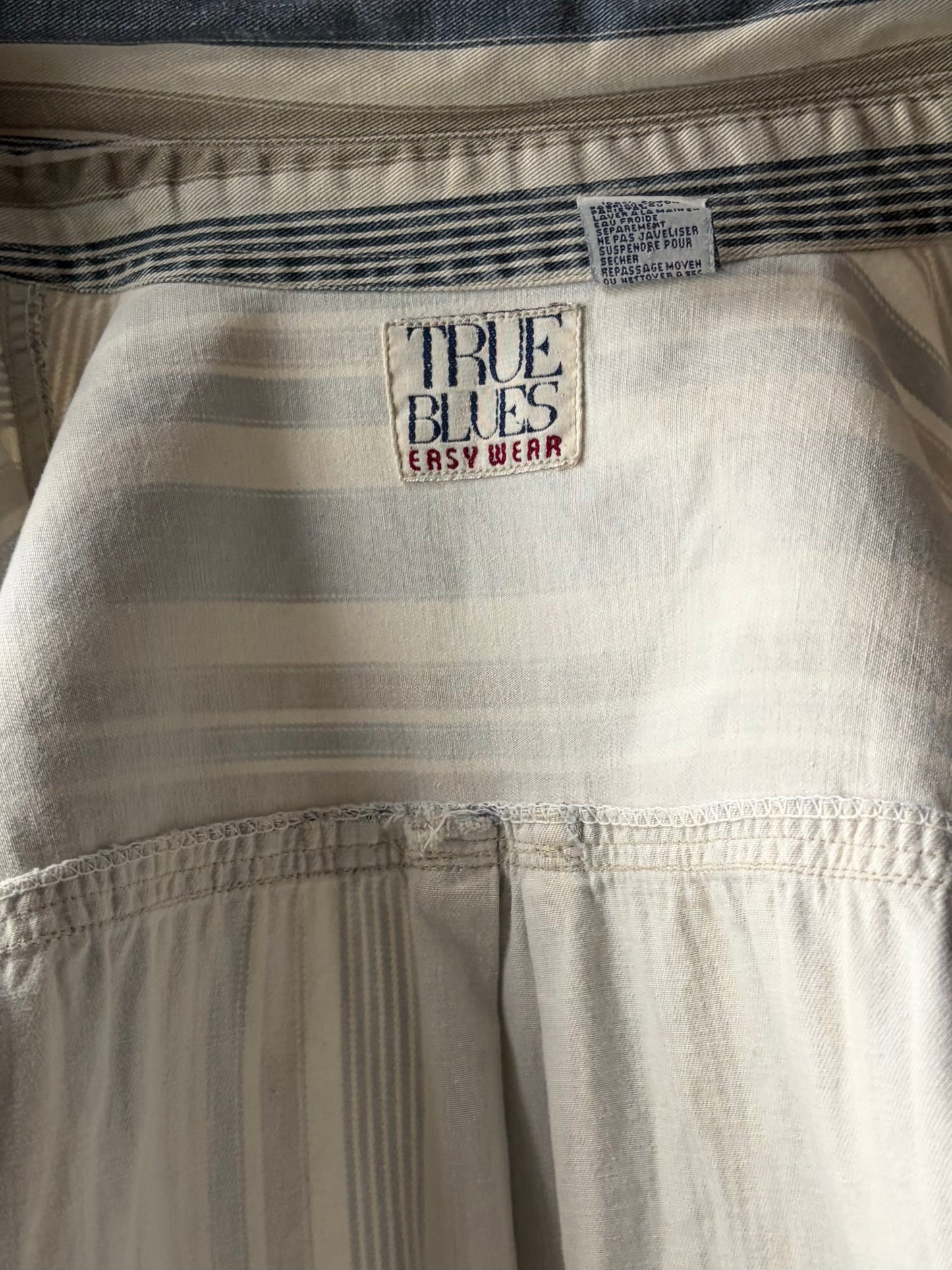 90s 'True Blues' Stripped Cotton Western Workwear Button Up Shirt / Medium