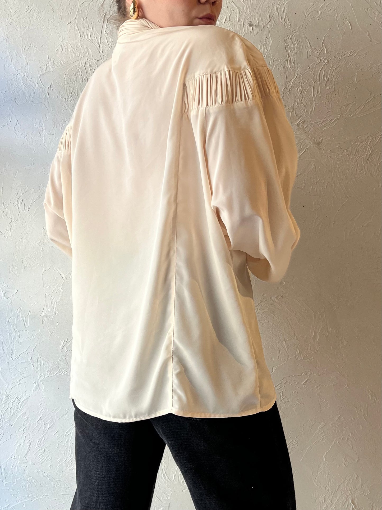 80s ‘Elite’ Cream Button Up Blouse / Large