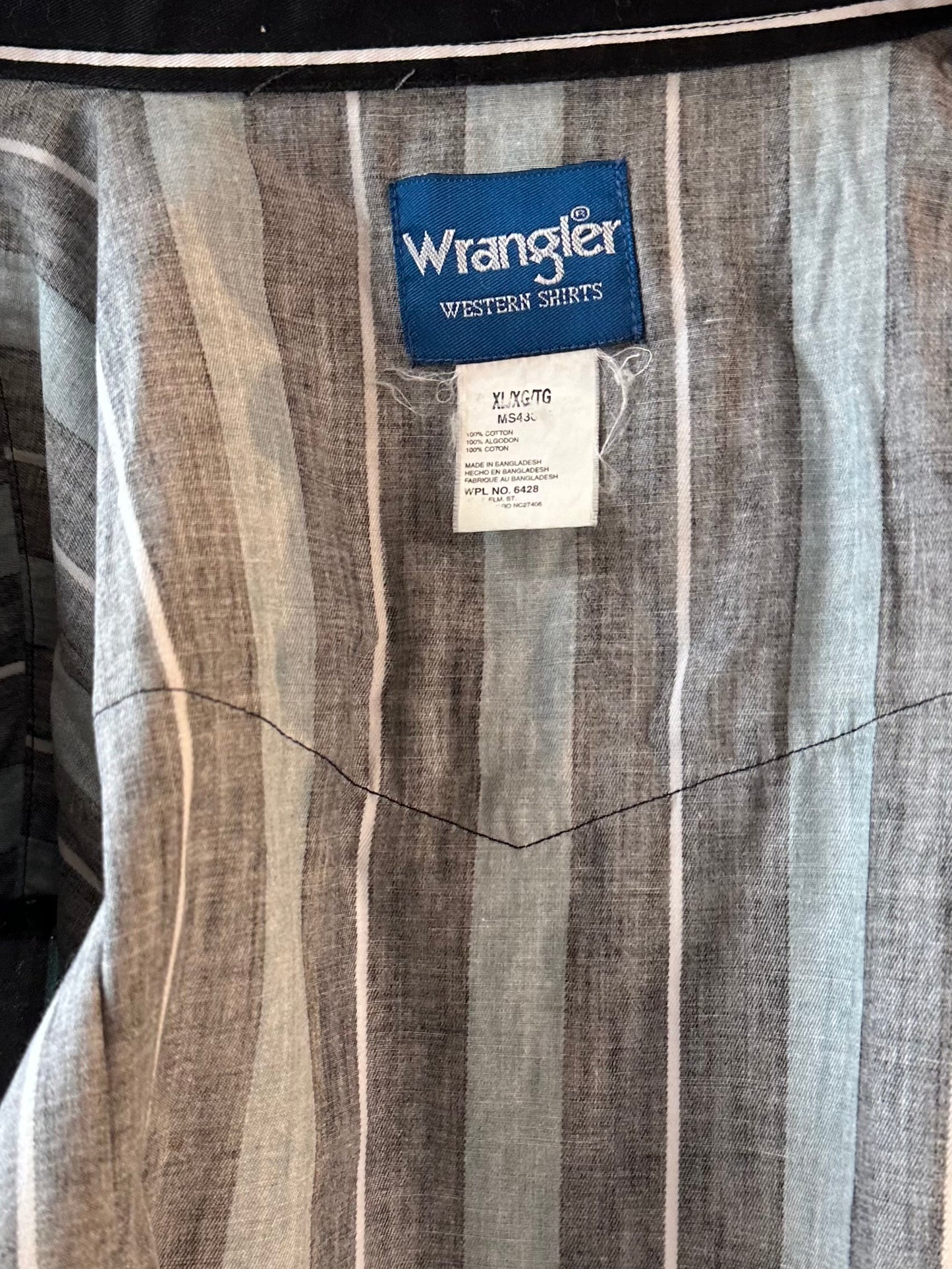 Vintage 'Wrangler' Striped Cotton Western Black Snap Shirt / XL