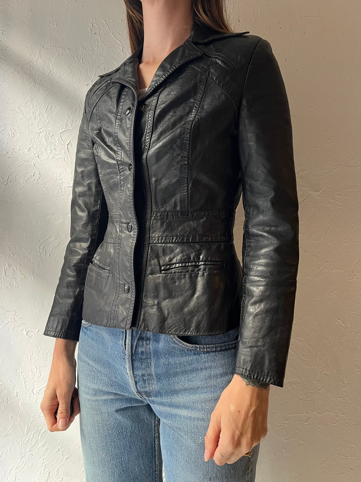 70s 'Gassy Jack' Black Leather Retro Western Jacket / Small