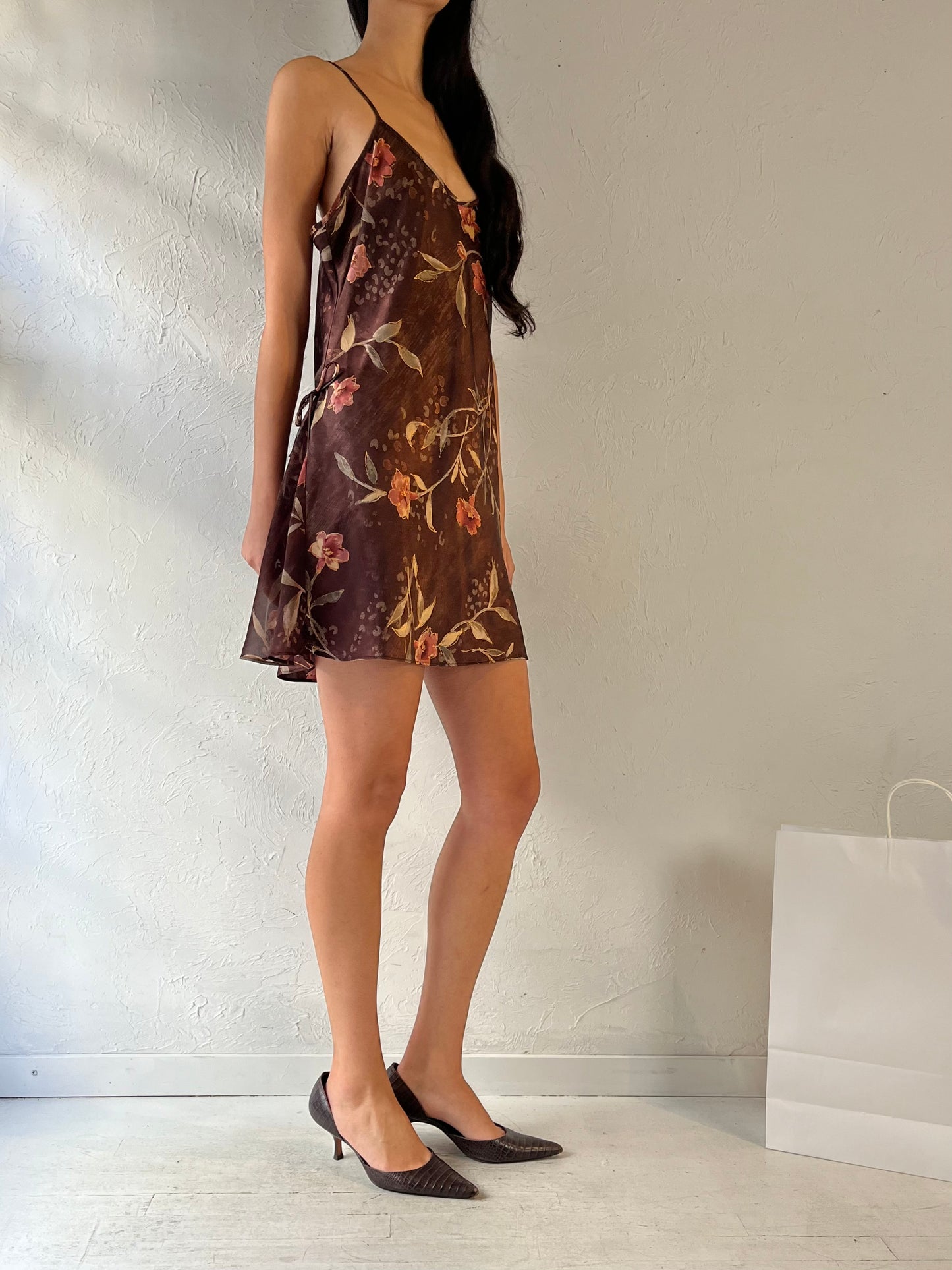 90s ‘Secret Treasures’ Brown Floral Slip Dress / Medium