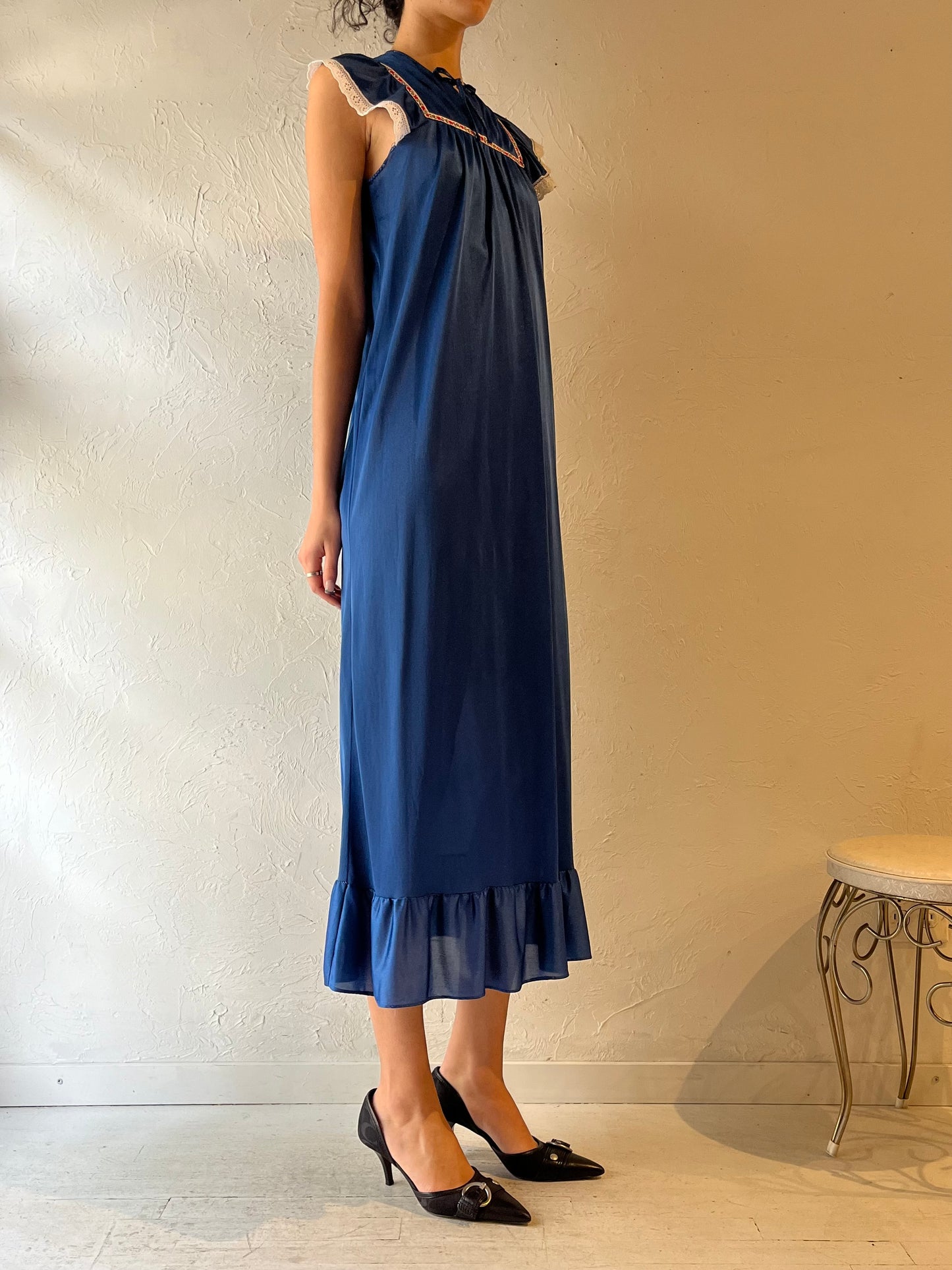 80s 'Jennifer Dale' Blue Night Gown / Small