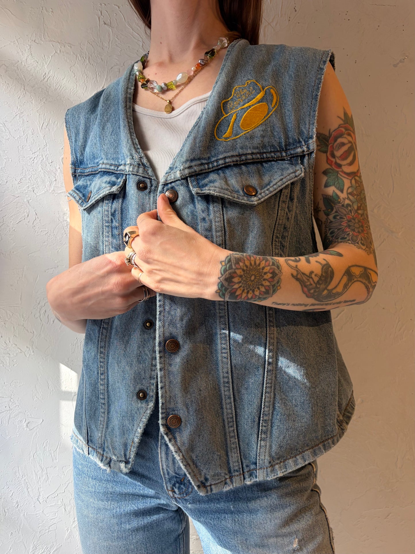 90s 'ID' Light Denim Embroidered Vest / Medium