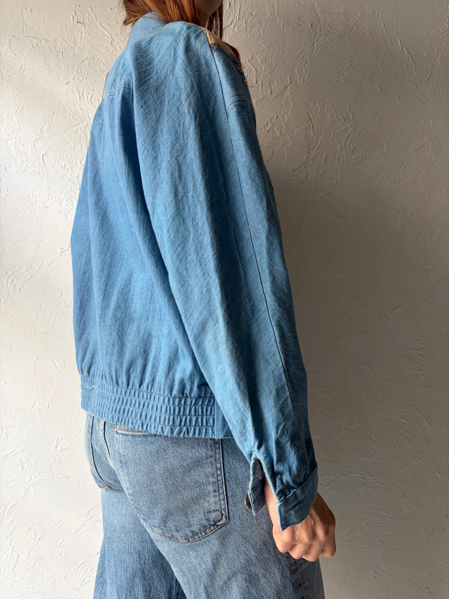 80s 'City Girl' Retro Embellished Western Denim Jacket / Medium
