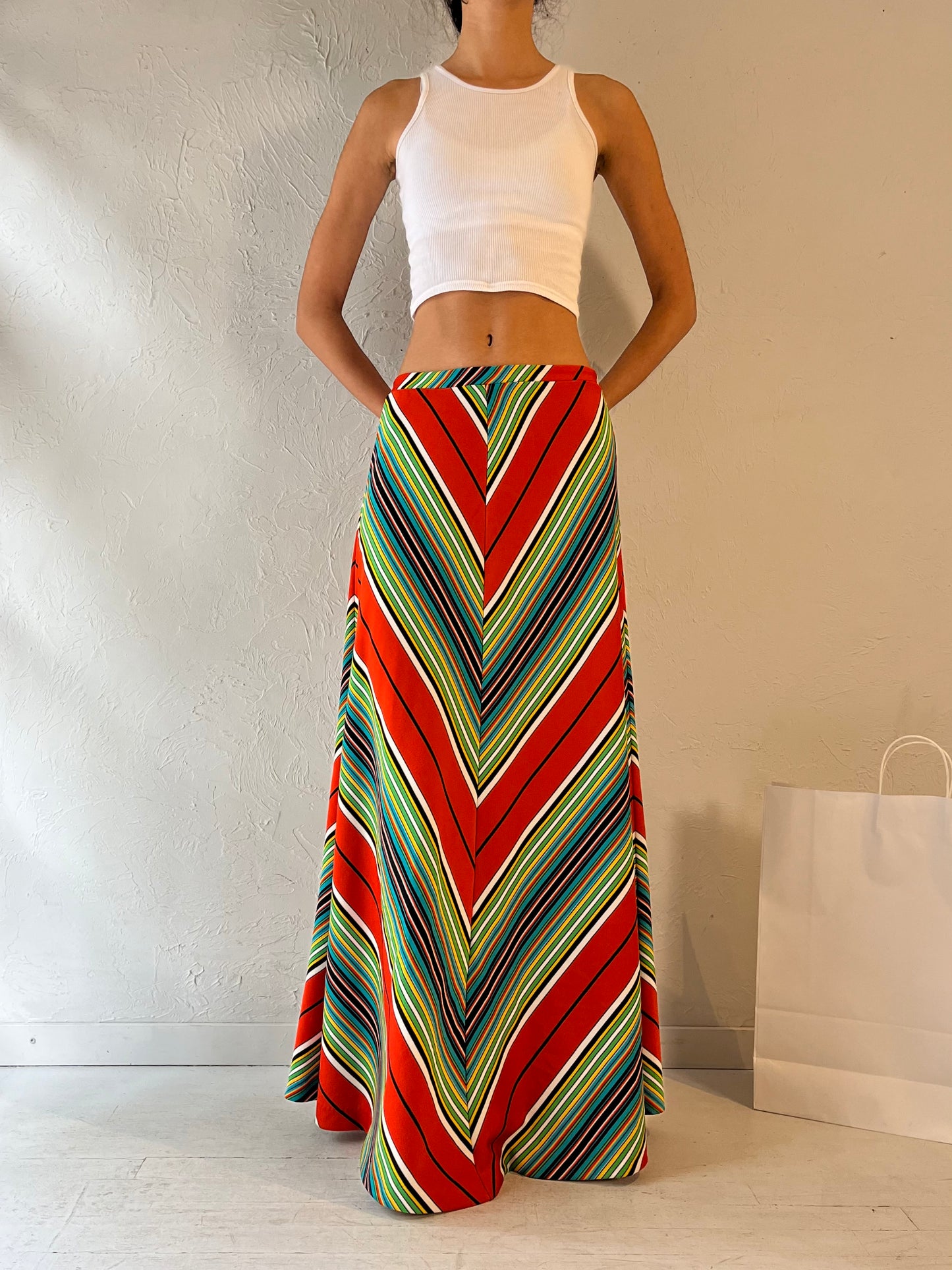 70s 'Aileen' Chevron Maxi Skirt / Small