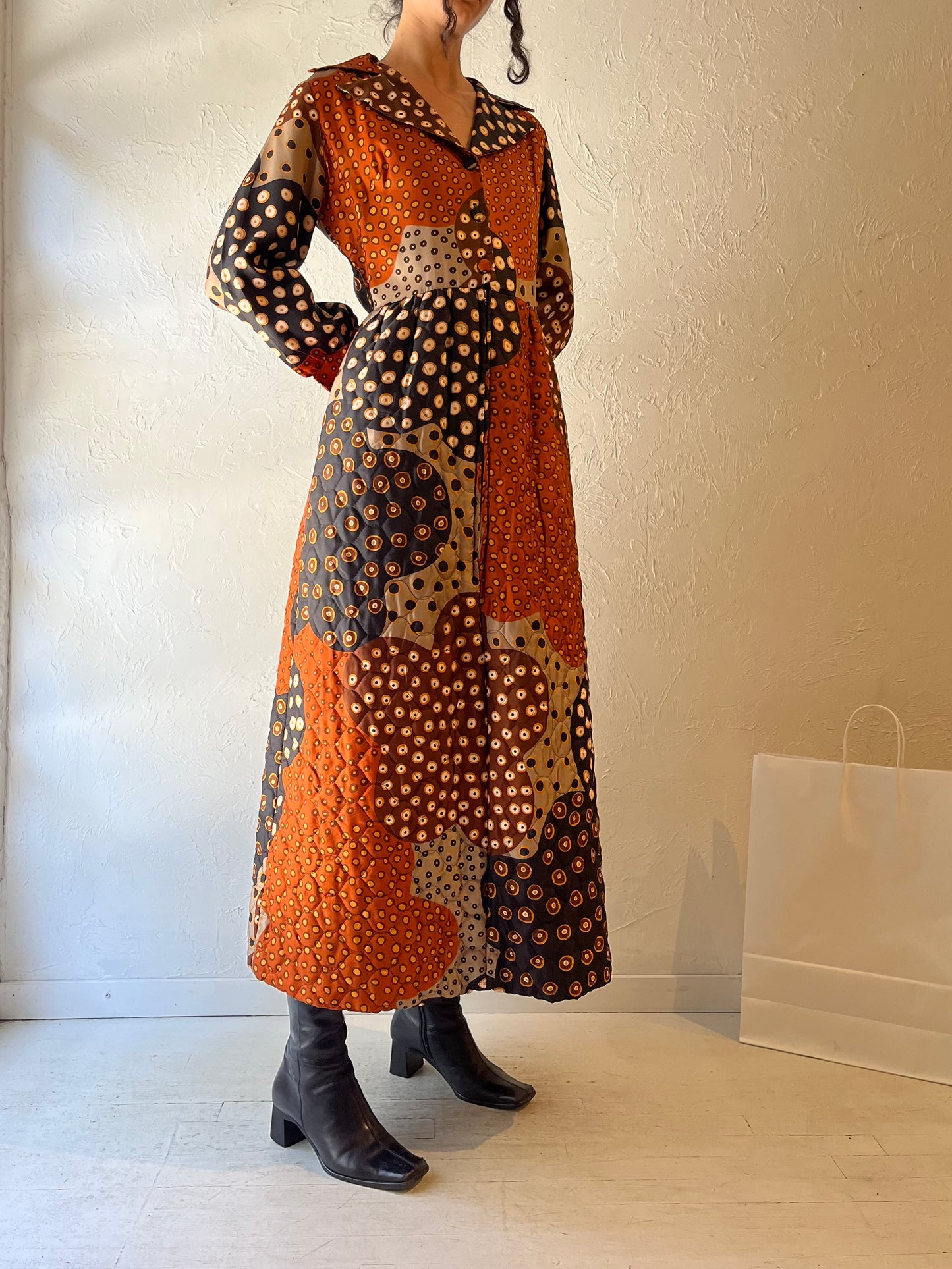 70s ‘Louis Marie’ Long Sleeve Quilted Maxi Dress / Medium