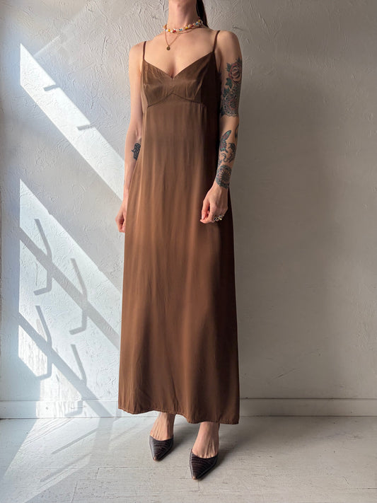 90s 'Jacob' Silky Brown Maxi Dress / Medium
