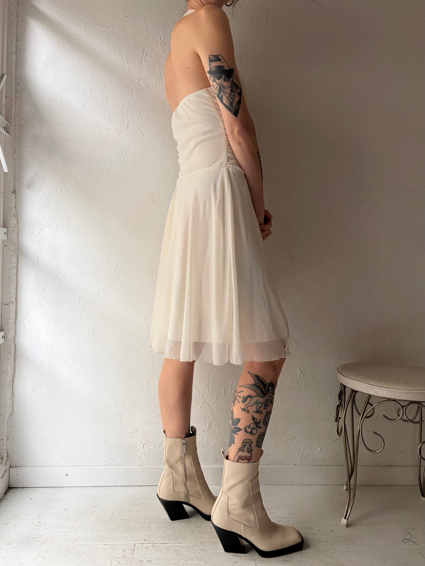 Y2k 'Mariposa' White Halter Dress / Small