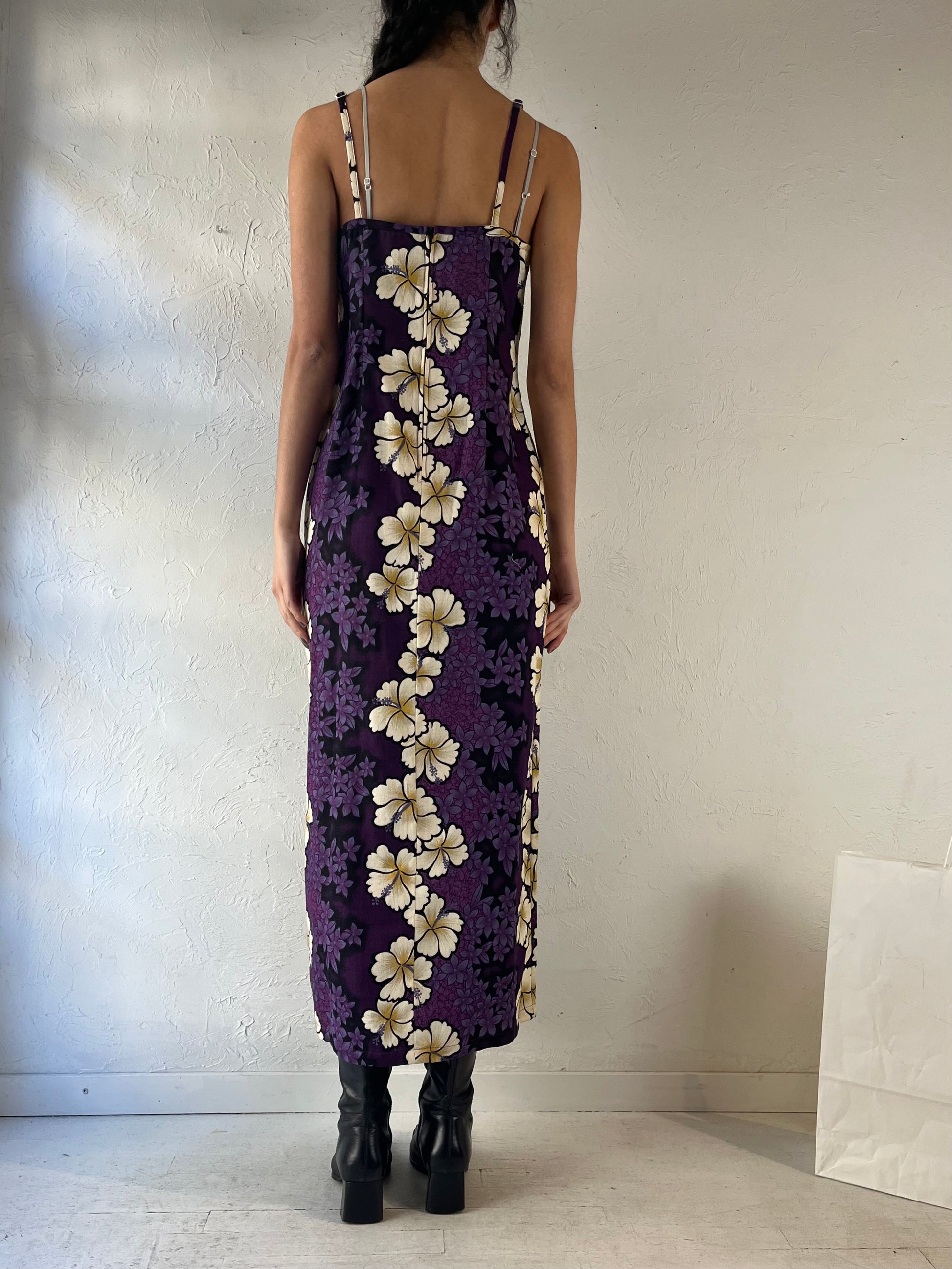 90s ‘Hawaiian Originals’ Purple Floral Maxi Dress / Medium