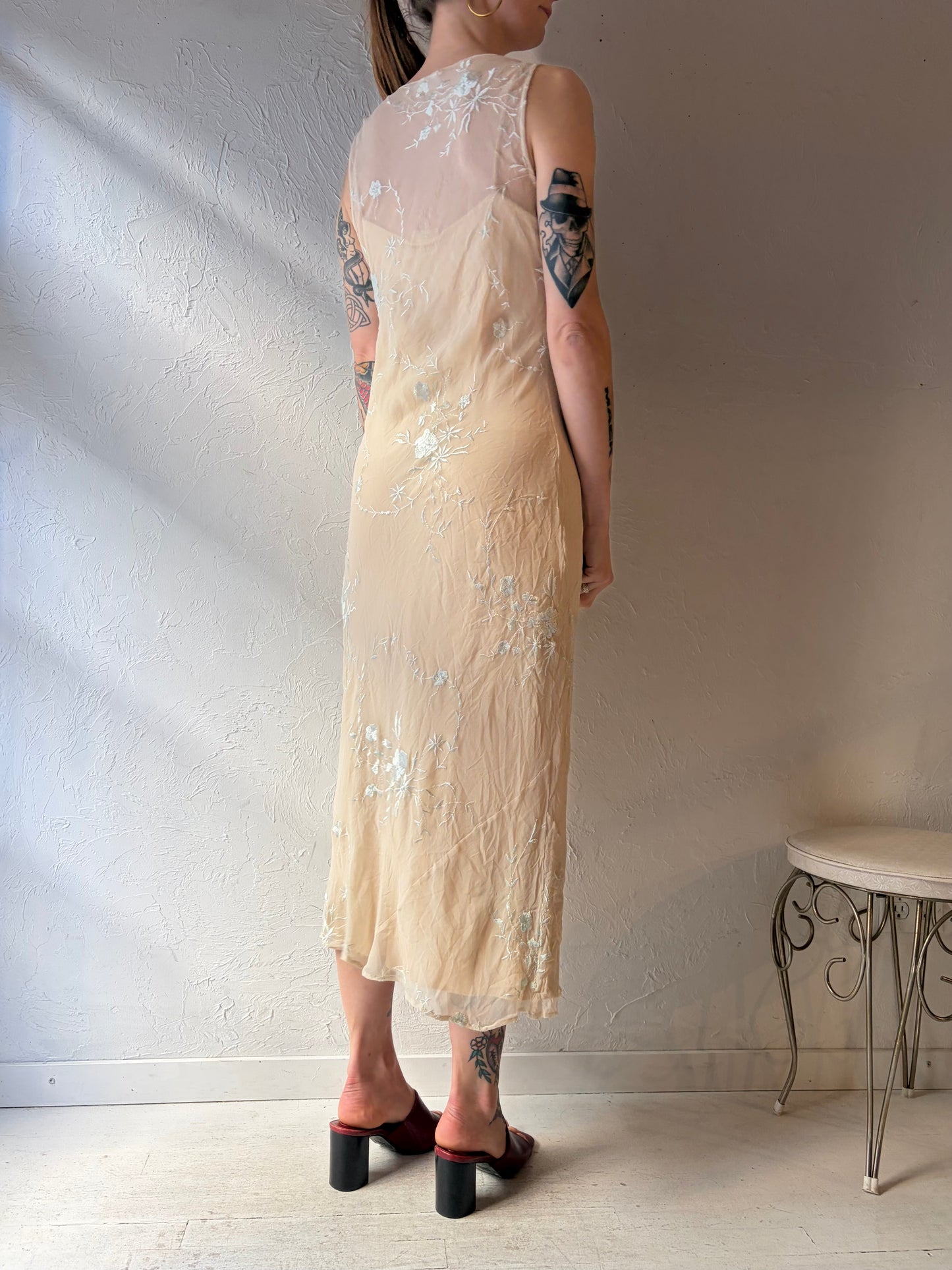 80 'Bonnie Straus' Cream Silk Floral Dress / Small