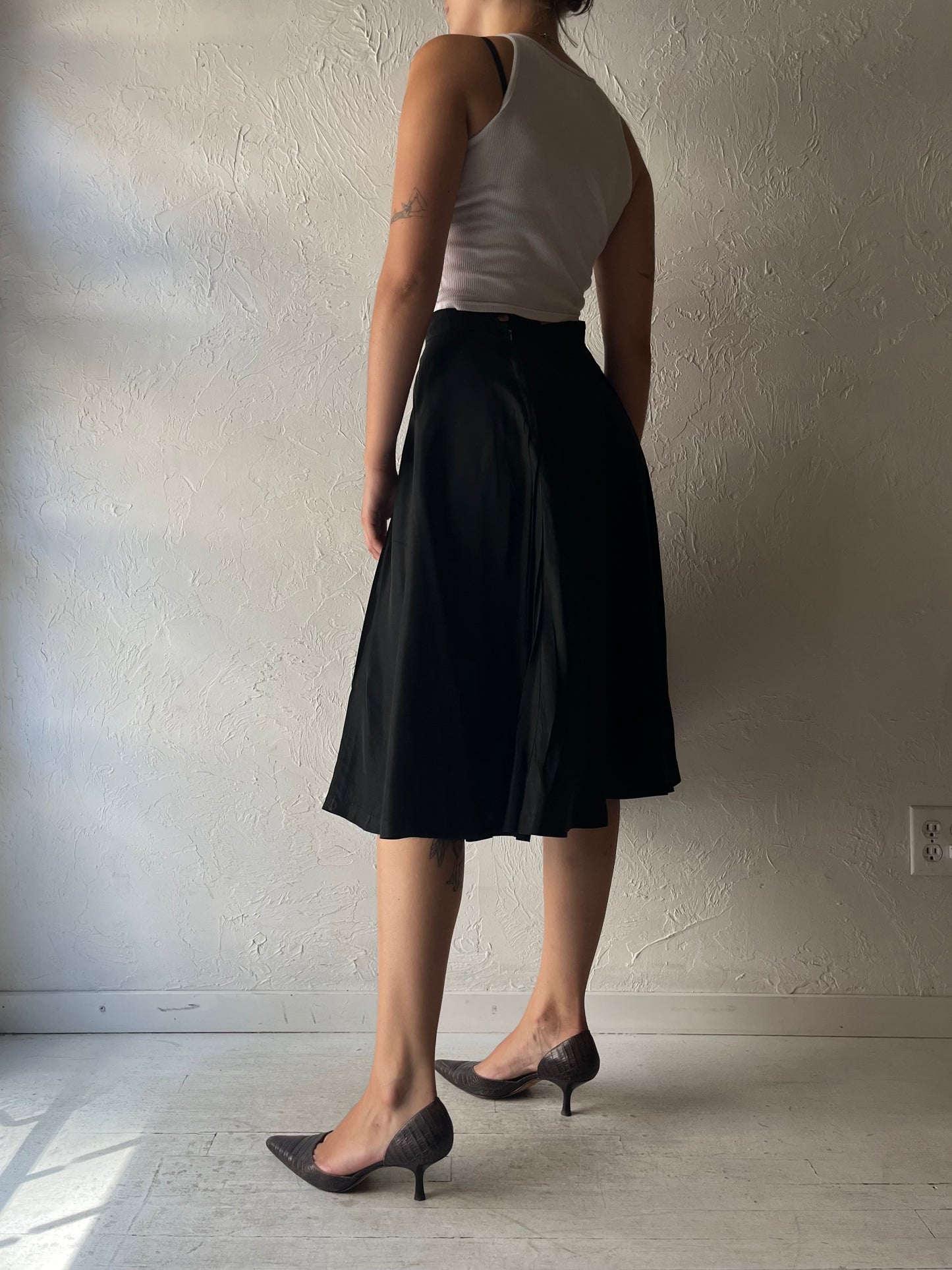 Vintage Black Hight Waisted Gothcore Dark Academia Midi A-Line Skirt / Medium
