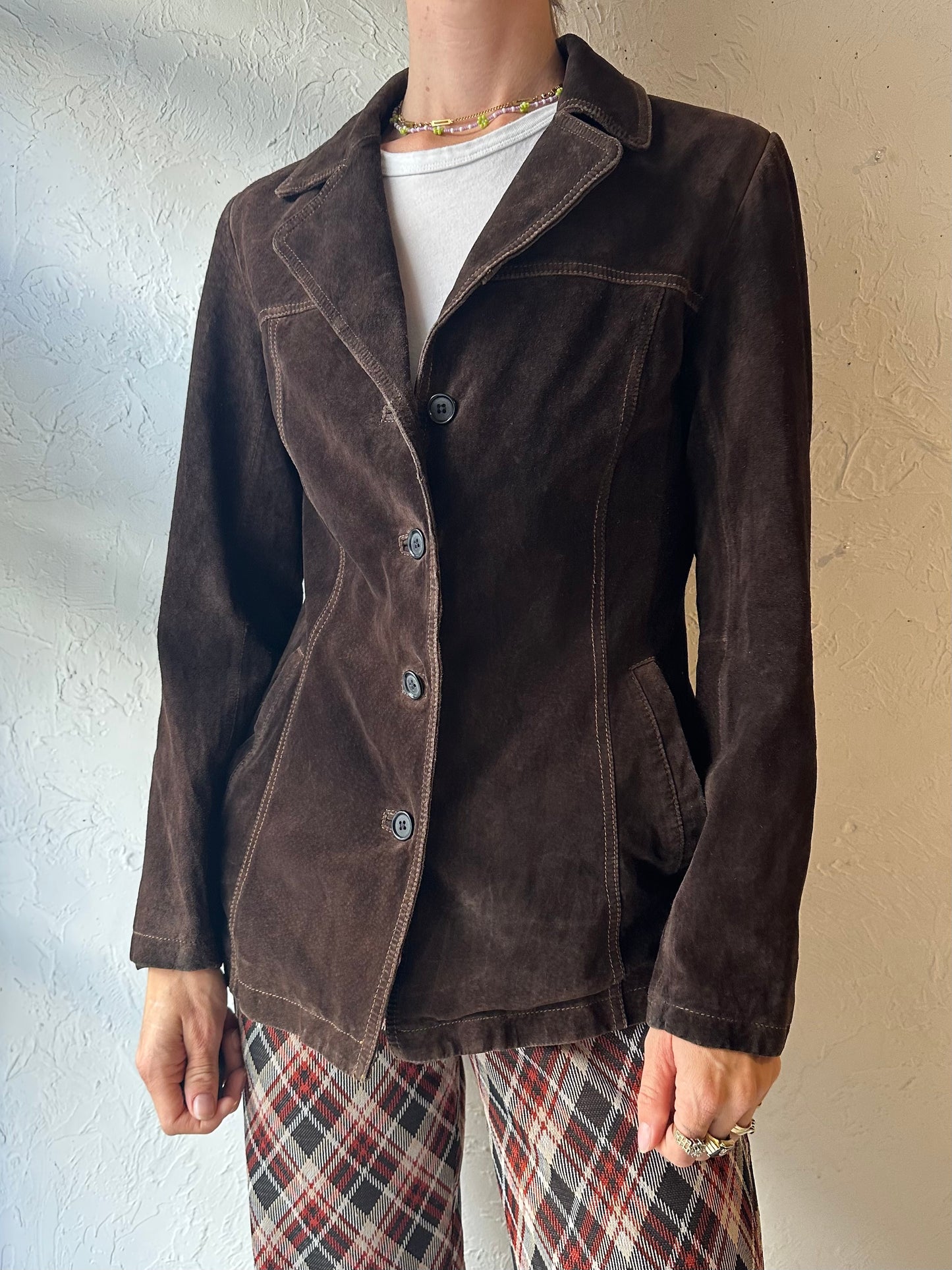 Y2k 'Danier' Brown Suede Leather Jacket / Small