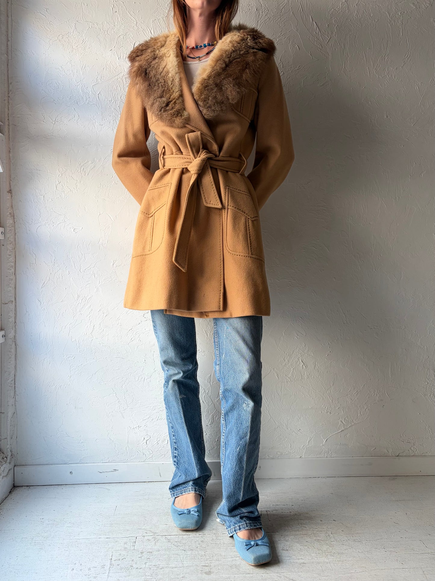 70s 'Country Pacer' Wool Jacket With Fur Collar / Small