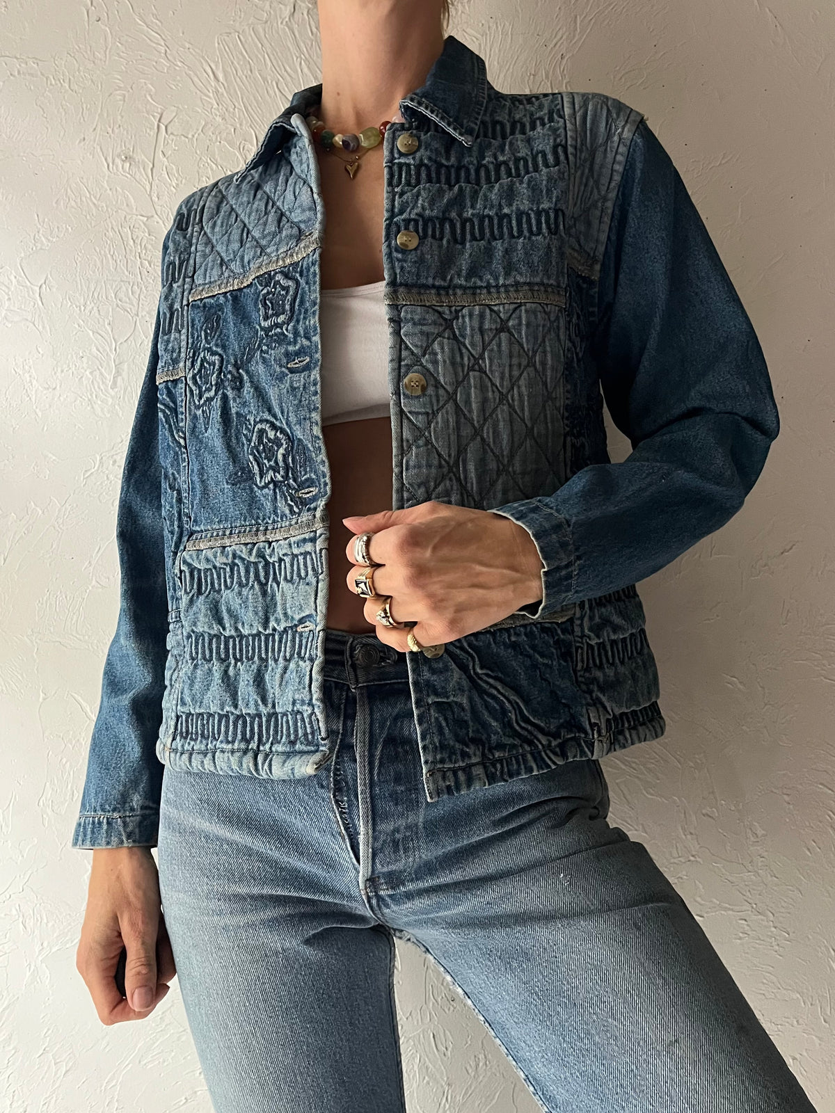 Y2k 'Liz Wear' White Denim Vest / Medium