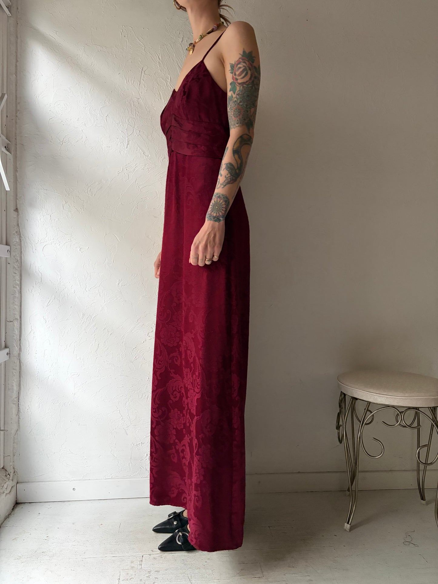 80s 'Up Beat' Burgundy Dress / Union Made / Small